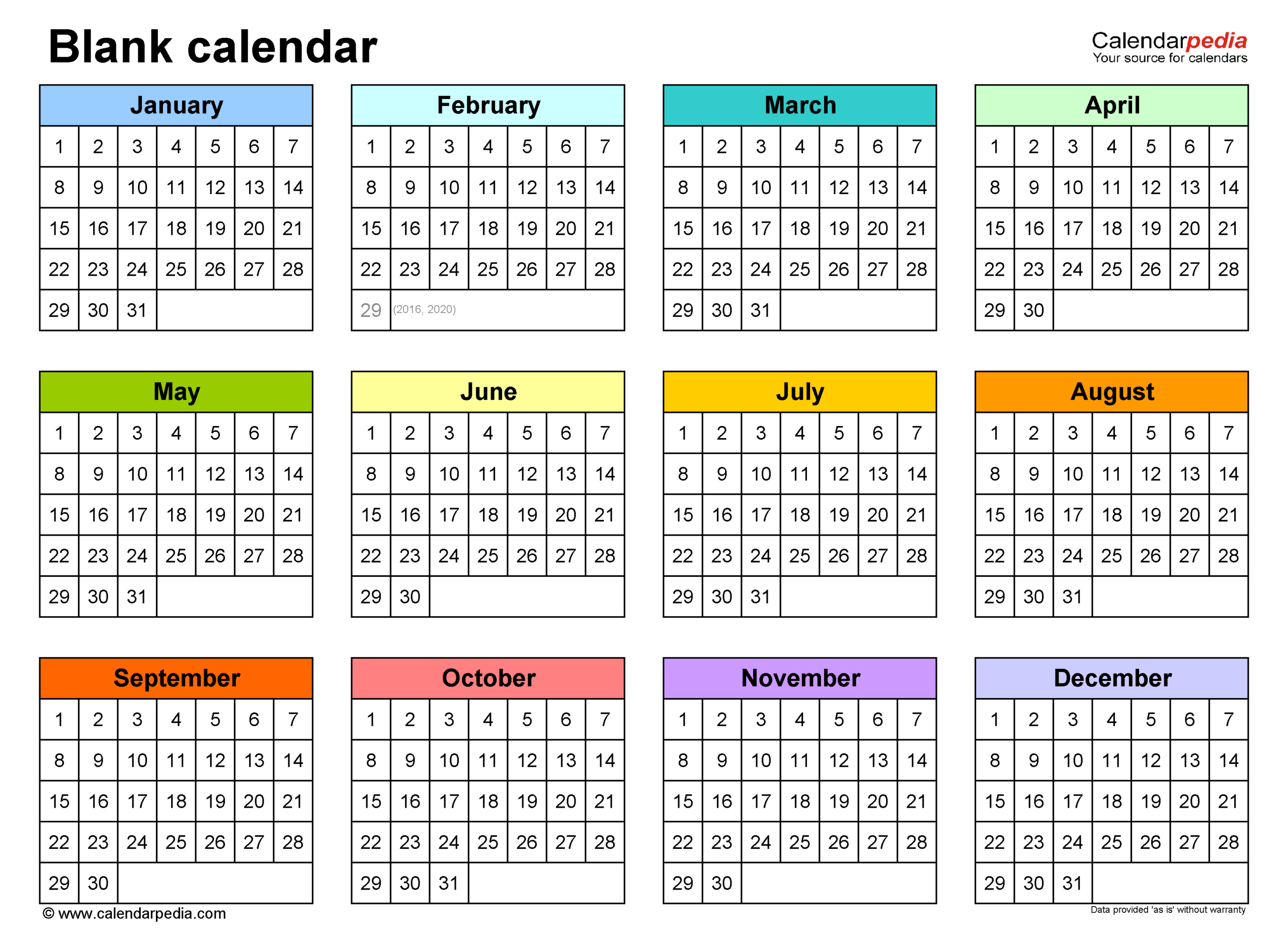 Free Printable Blank Yearly Calendar