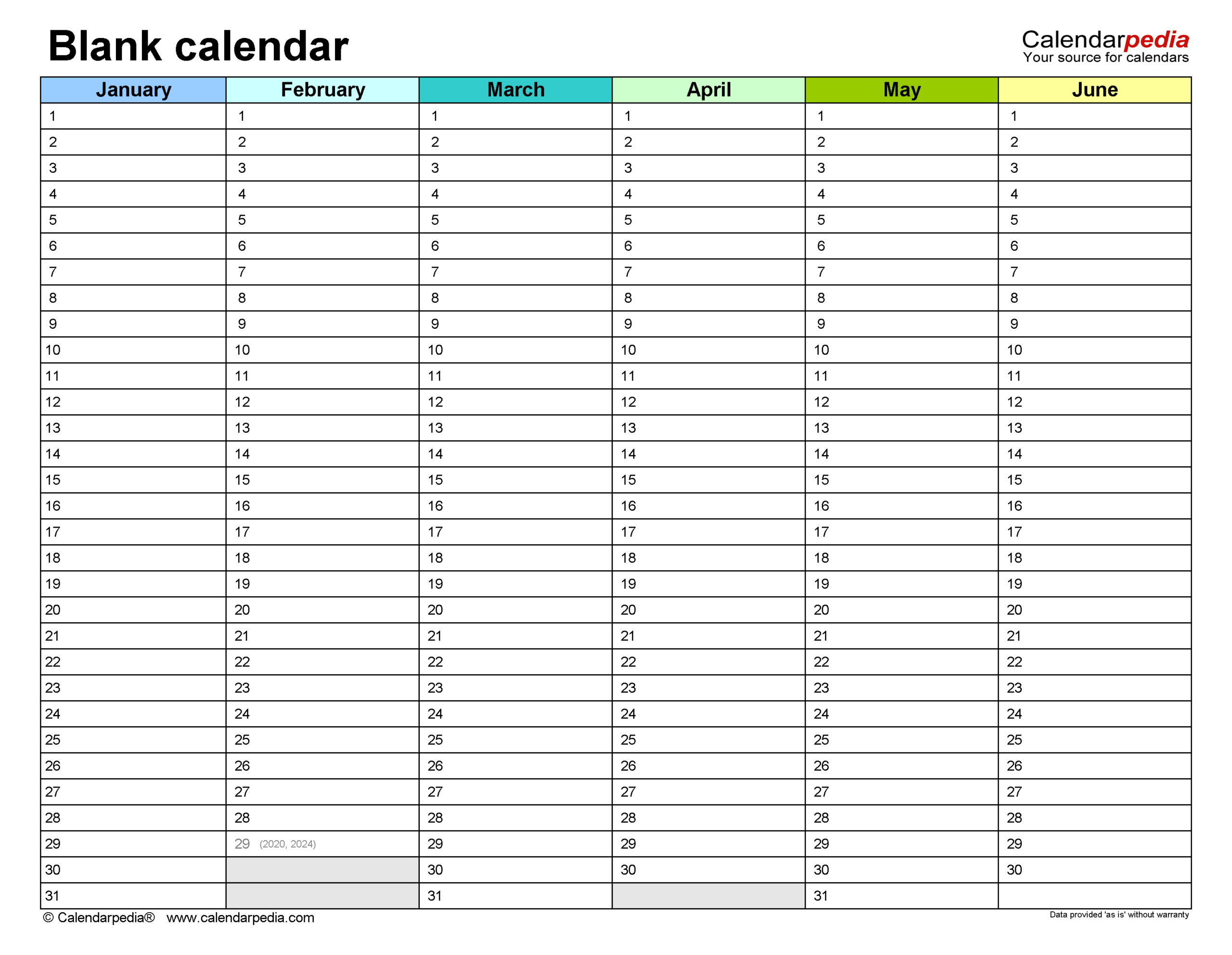 Blank Calendars Free Printable PDF Templates