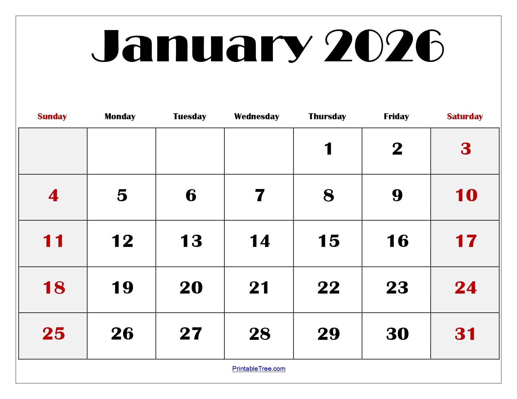 Blank Calendar Printables 2026
