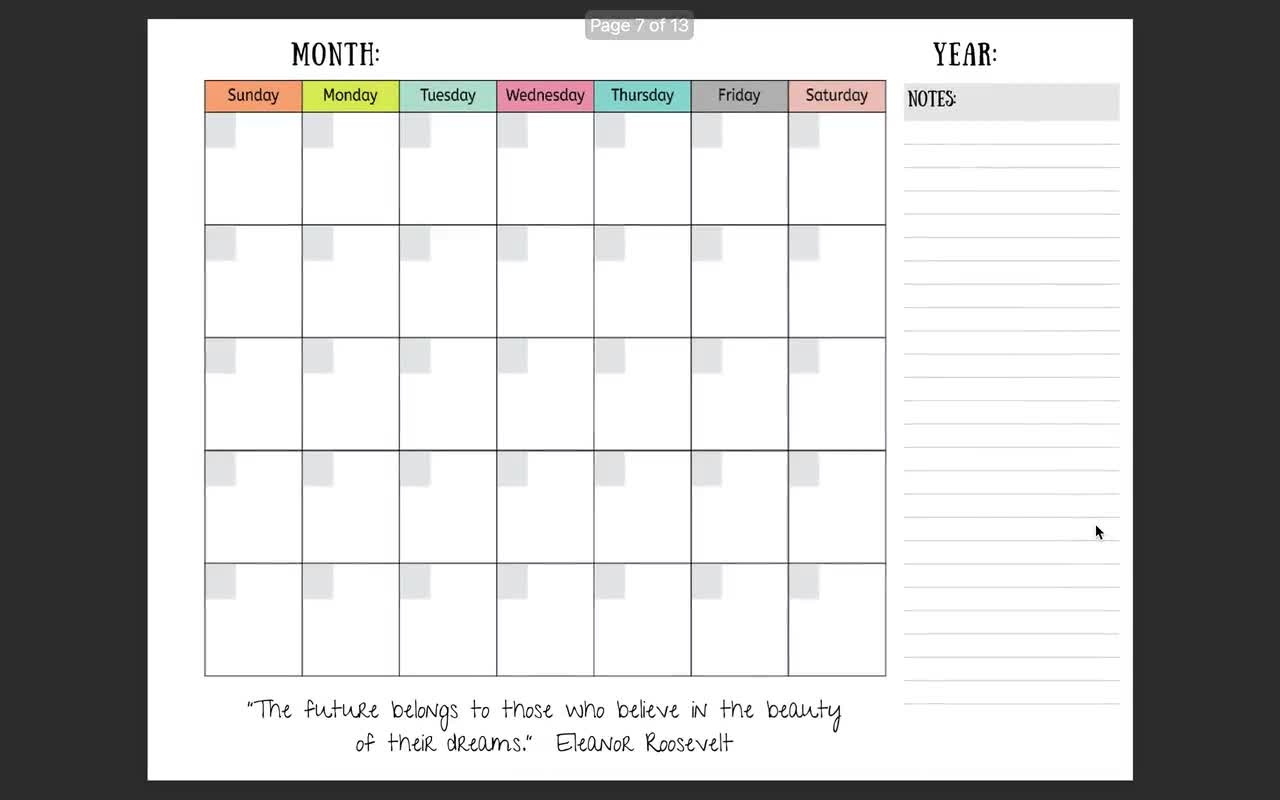 Blank Monthly Calendar Inspirational Quotes Printable landscape 11 X 8 5 