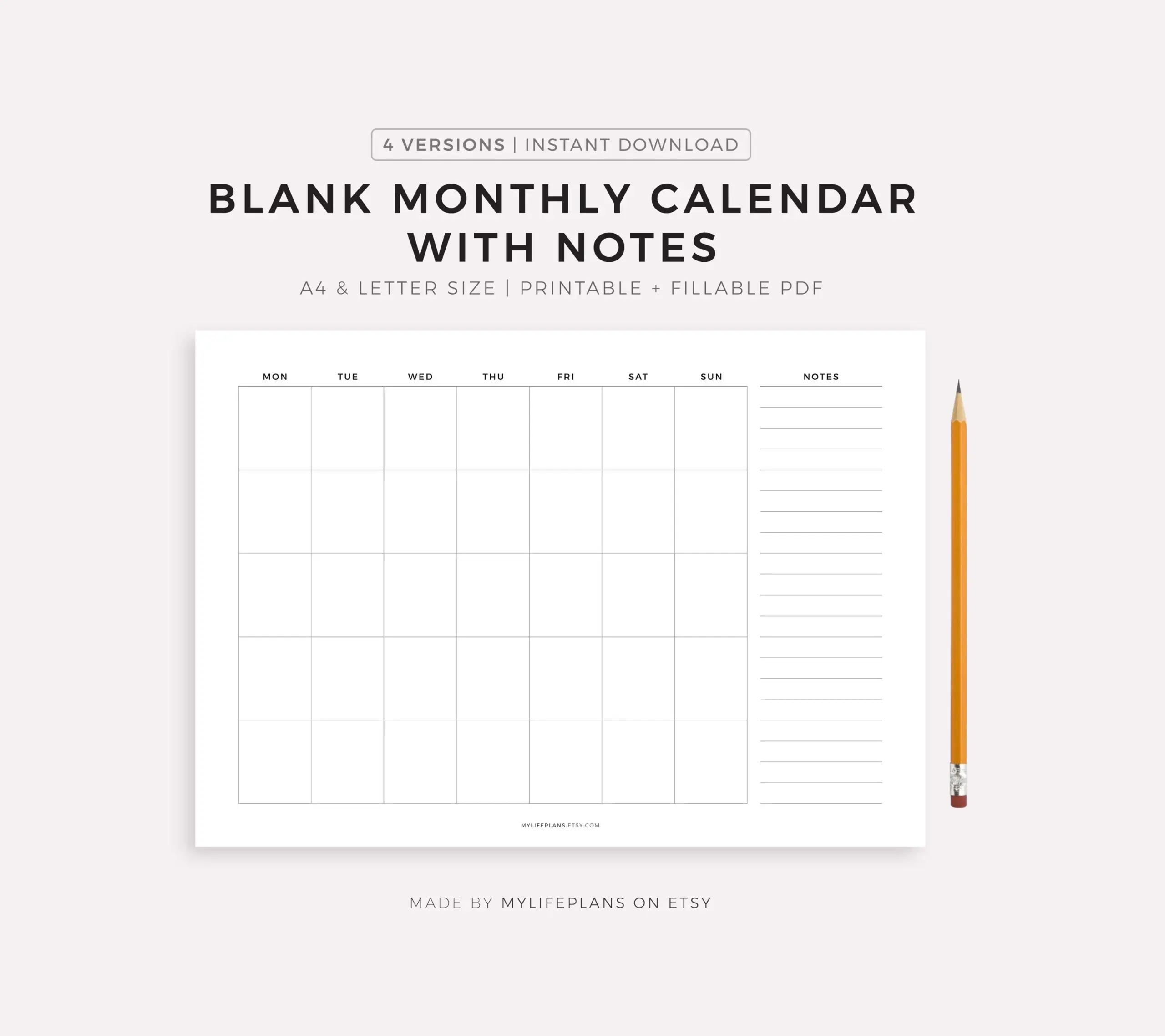 Blank Monthly Calendar With Notes Landscape Printable Calendar 