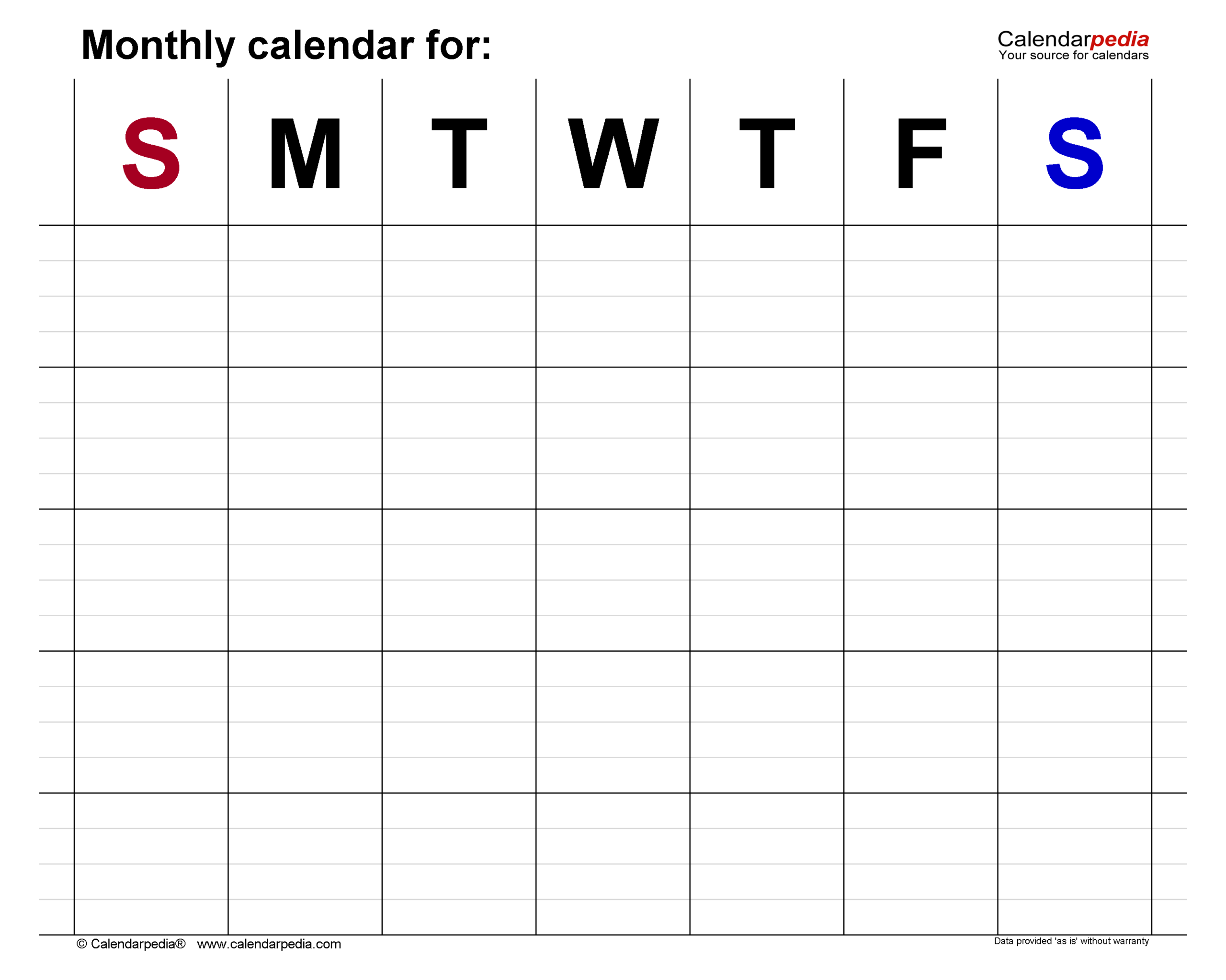 Large Blank Printable Month Calendar