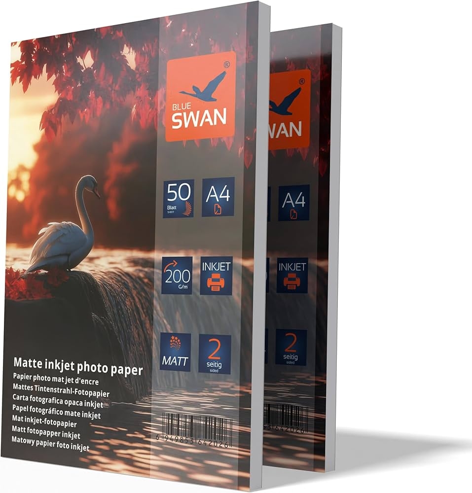 BLUE SWAN 100 Sheets A4 Matt Photo Paper Printable On Both Sides DIN A4 210 X 297 Mm Matt Coating On Both Sides 200 G m High Colour Brilliance 