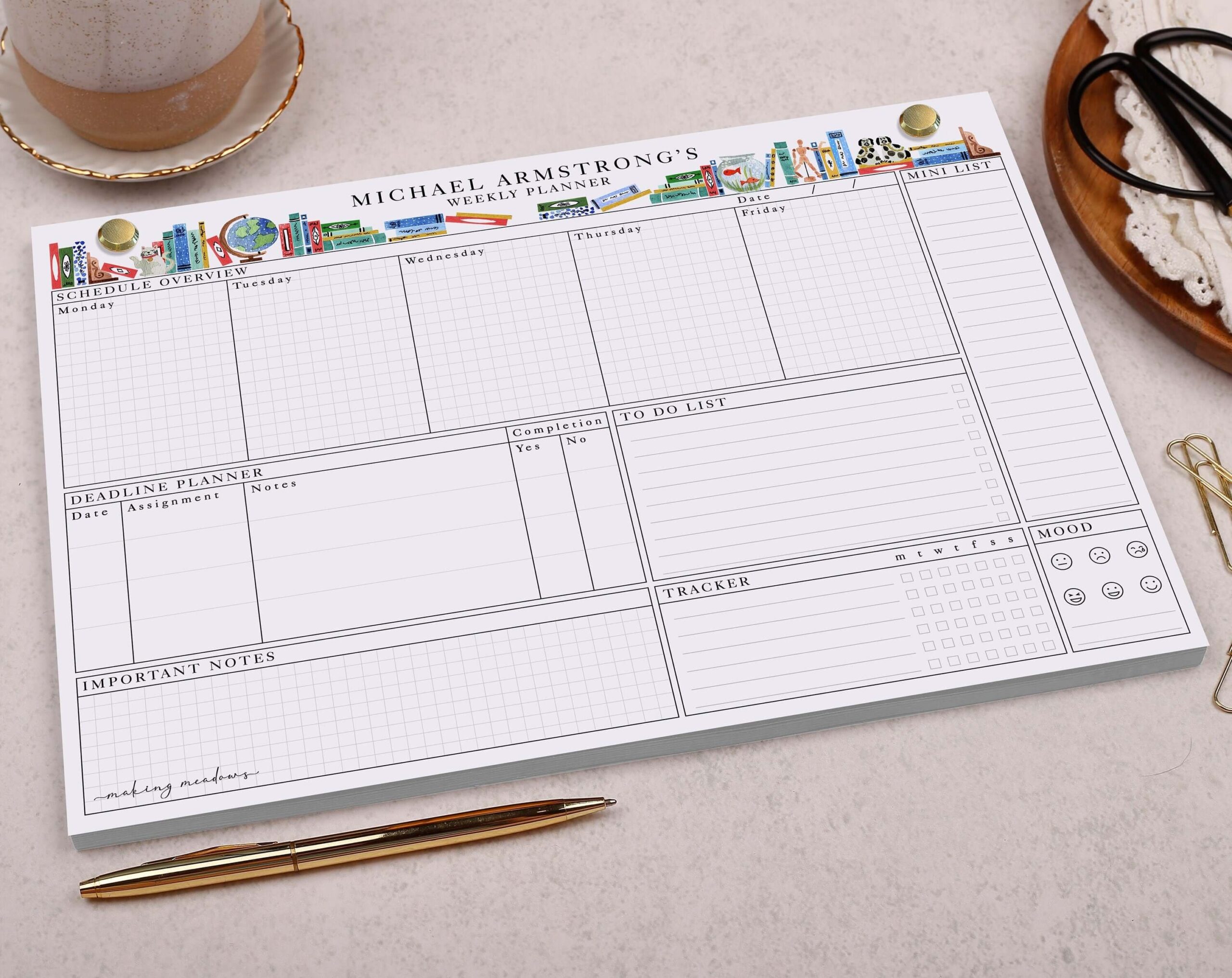 Book Design Personalised Weekly Planner Pad Desk Pads