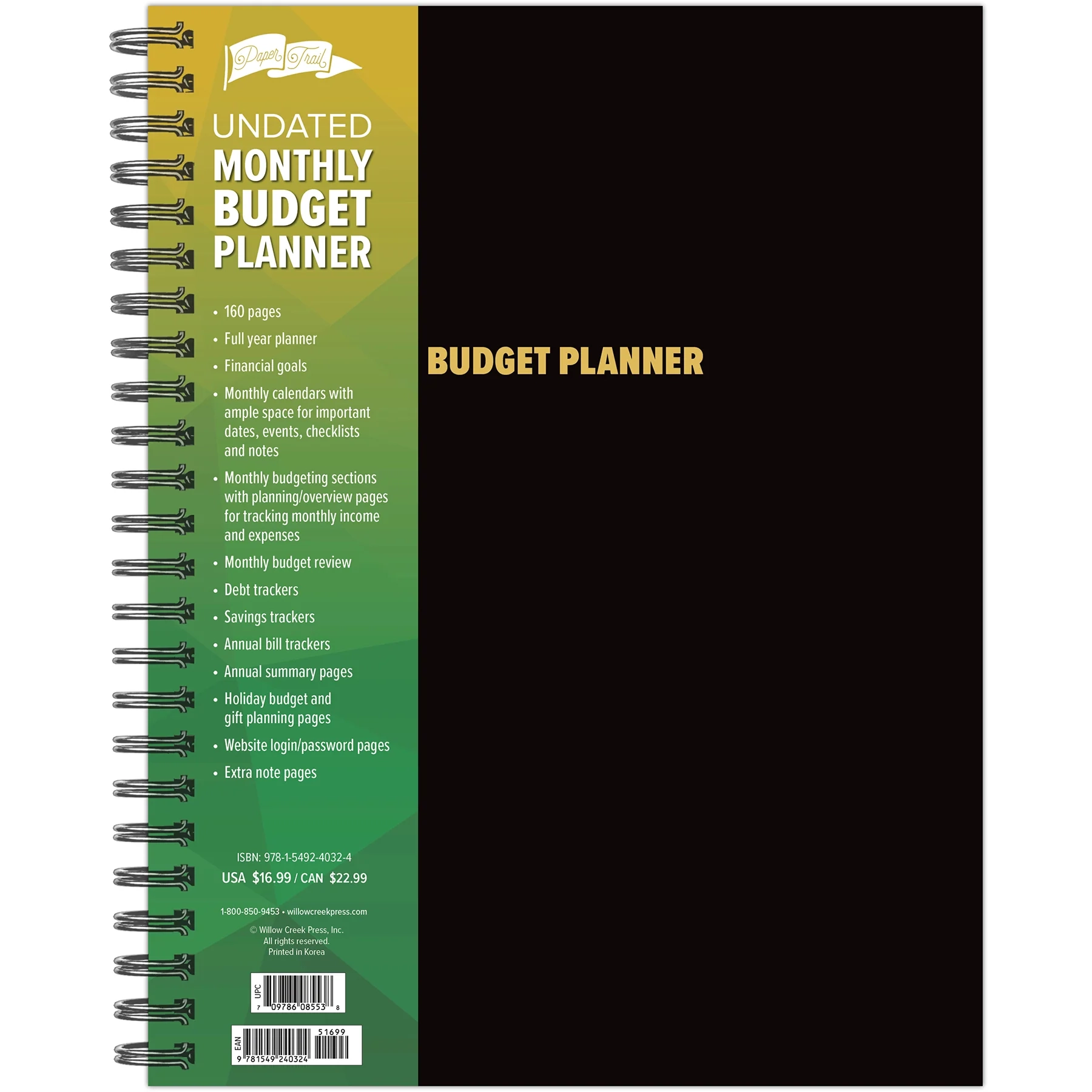Budget 8 5 X 11 Undated Monthly Planner Willow Creek Press