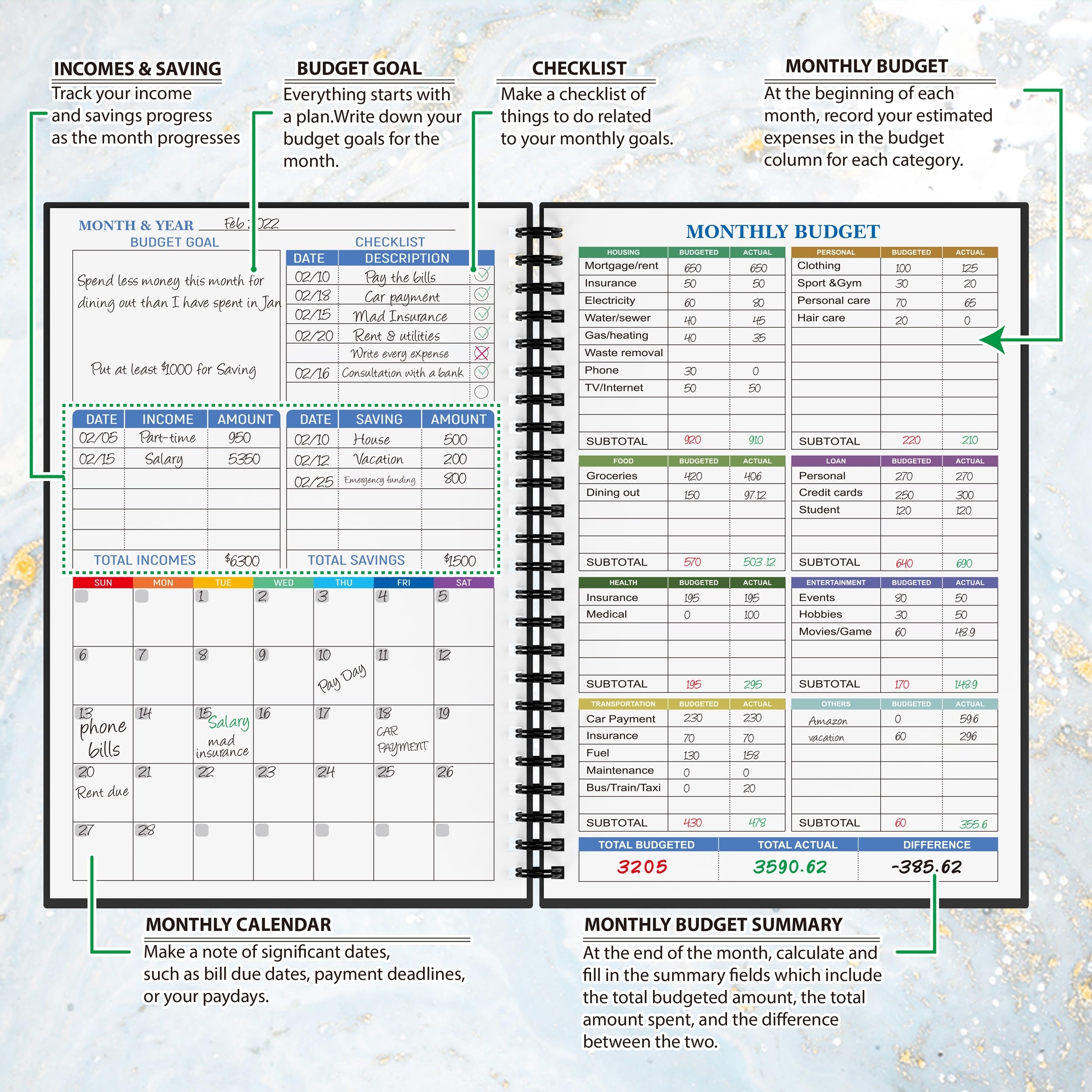Budget Planner Monatlicher Finanz Organizer Mit Ausgaben Tracker 