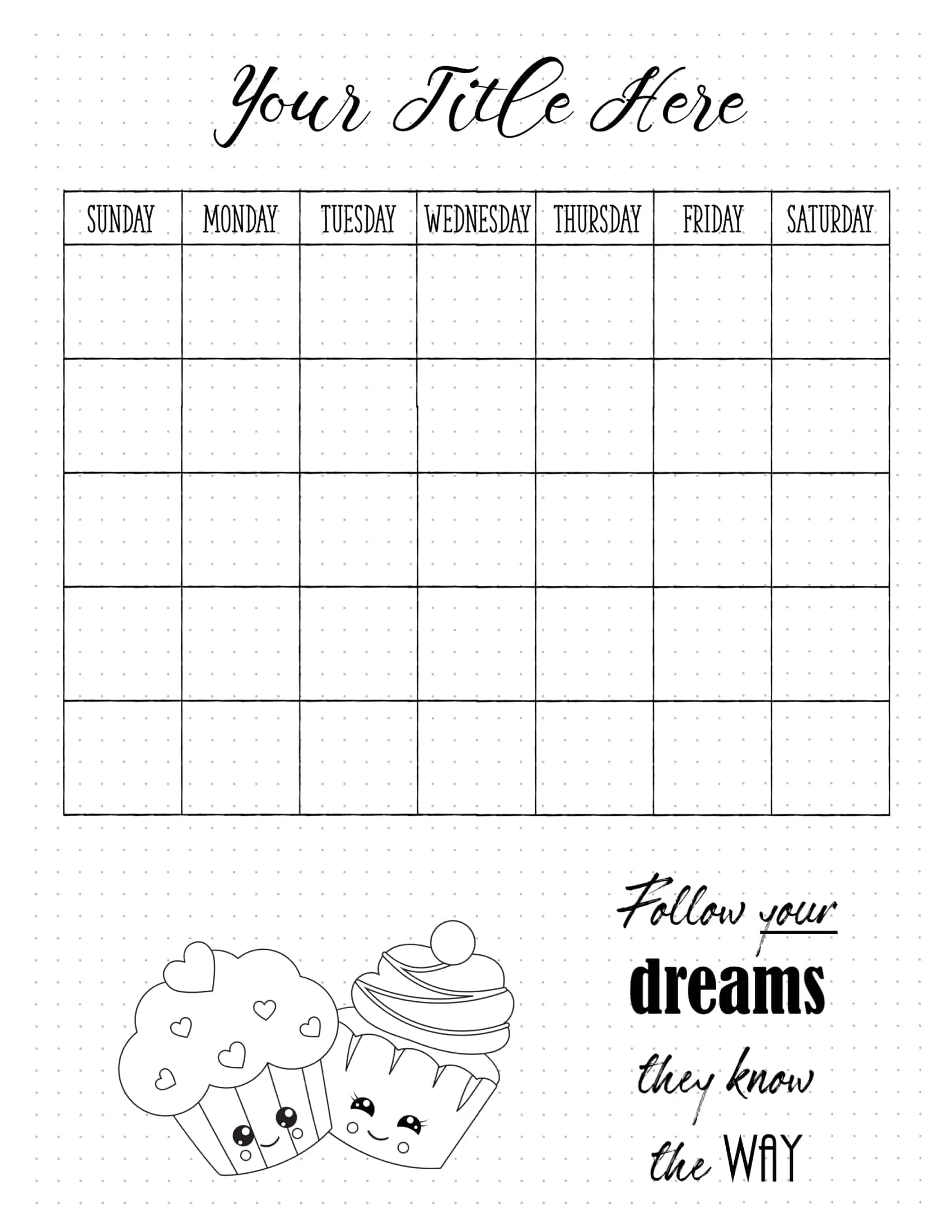 Bullet Journal Calendar Free Customizable Printable