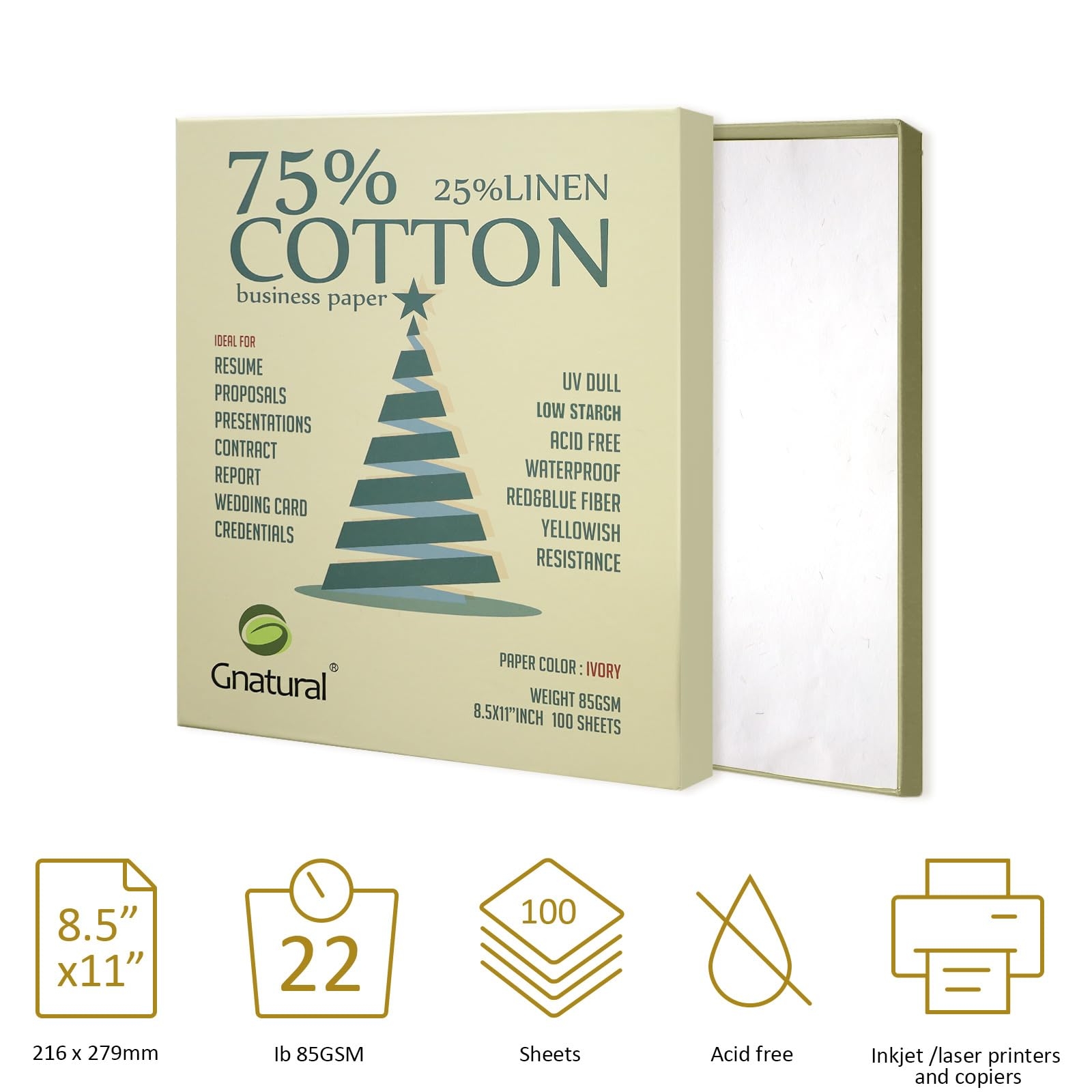 Business Paper 75 Cotton 25 Linen Ivory 85gsm 8 5 W X 11 L 