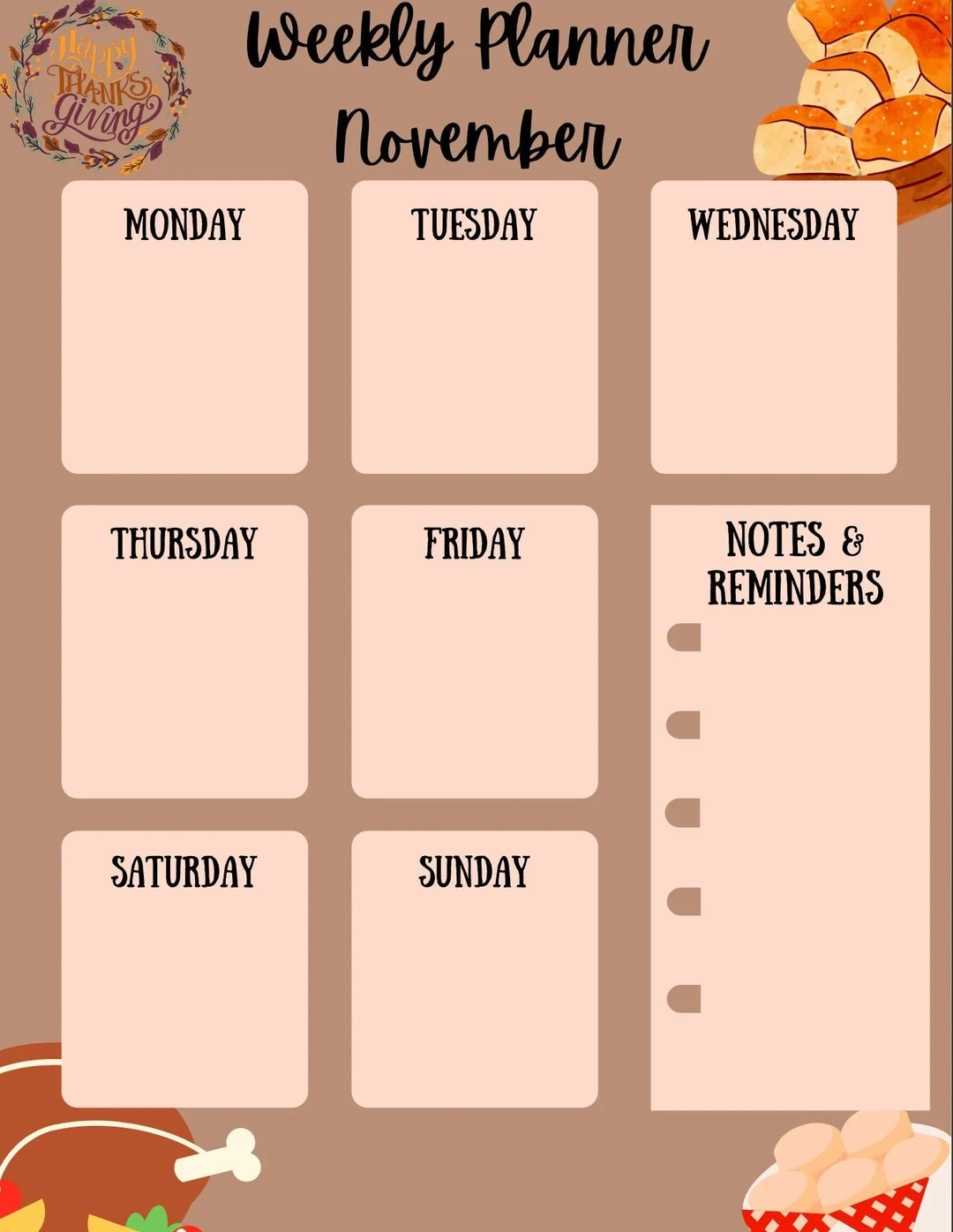 Buy November Weekly Planner Not Dated Printable Thanksgiving Themed Online In India Etsy