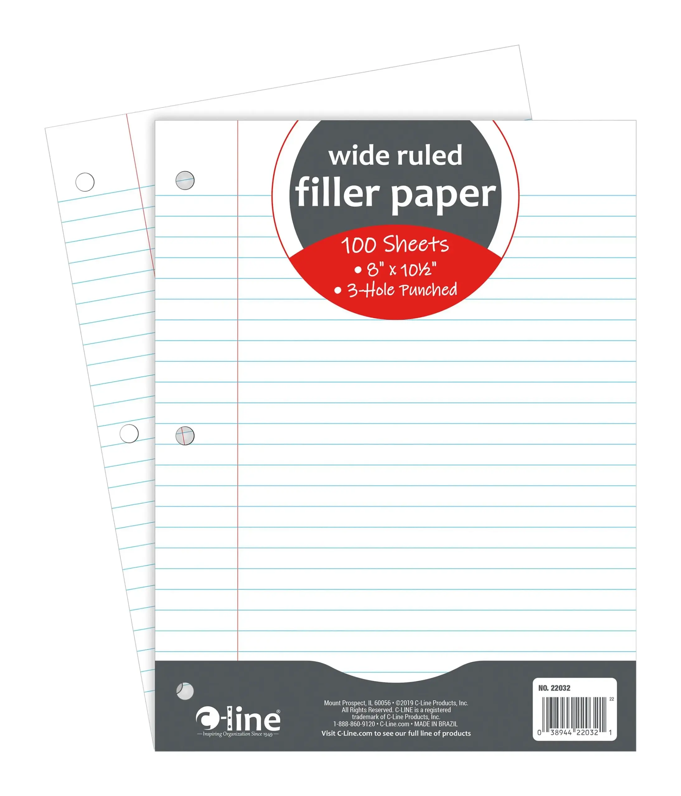 C Line 3 Hole Punched Filler Paper Wide Ruled 100 Sheets