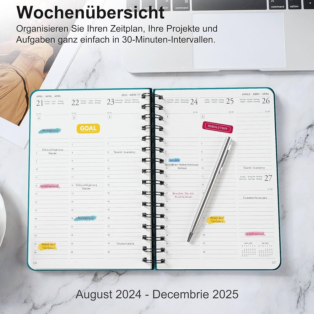Calendar 2025 Weekly Planner A5 Diary With High Quality Leather 
