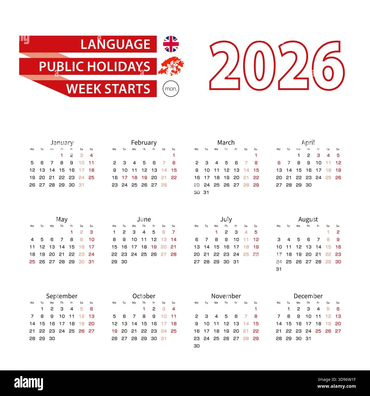 Calendar 2026 In English Language With Public Holidays The Country 
