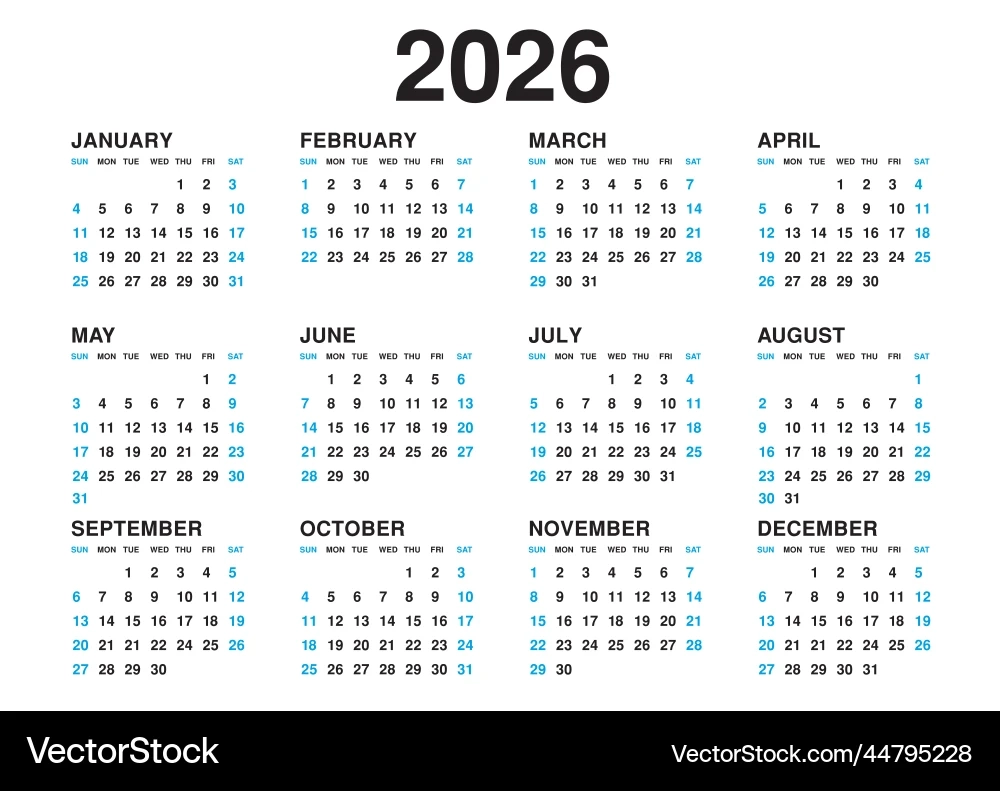 Calendar 2026 Template Simple Minimal Design Lizenzfreie 