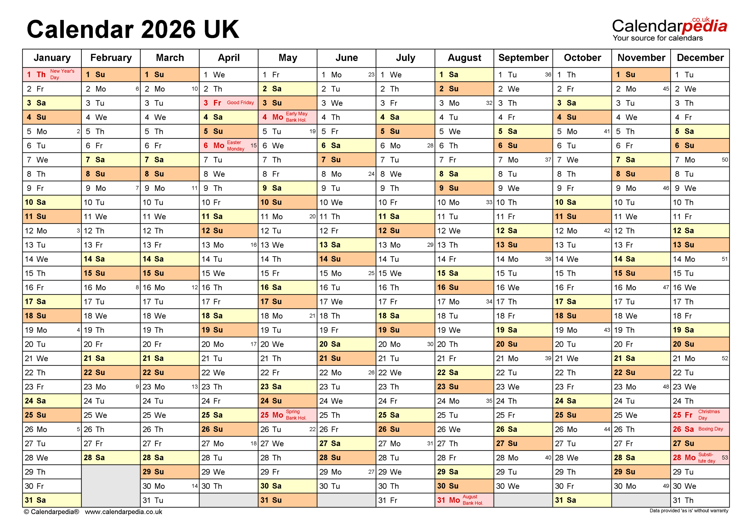 2026 Calendar Printable Excel