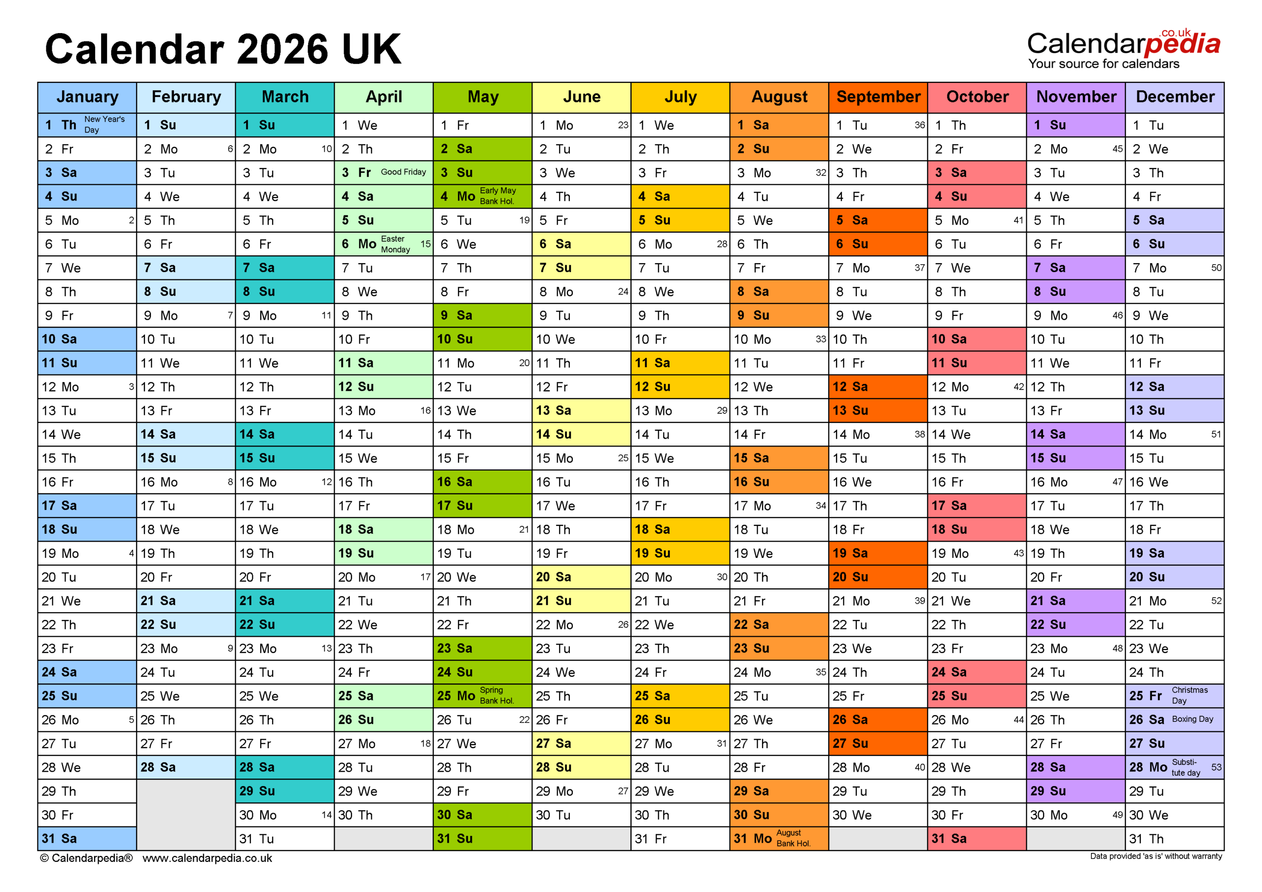 Printable Calendar Year 2026