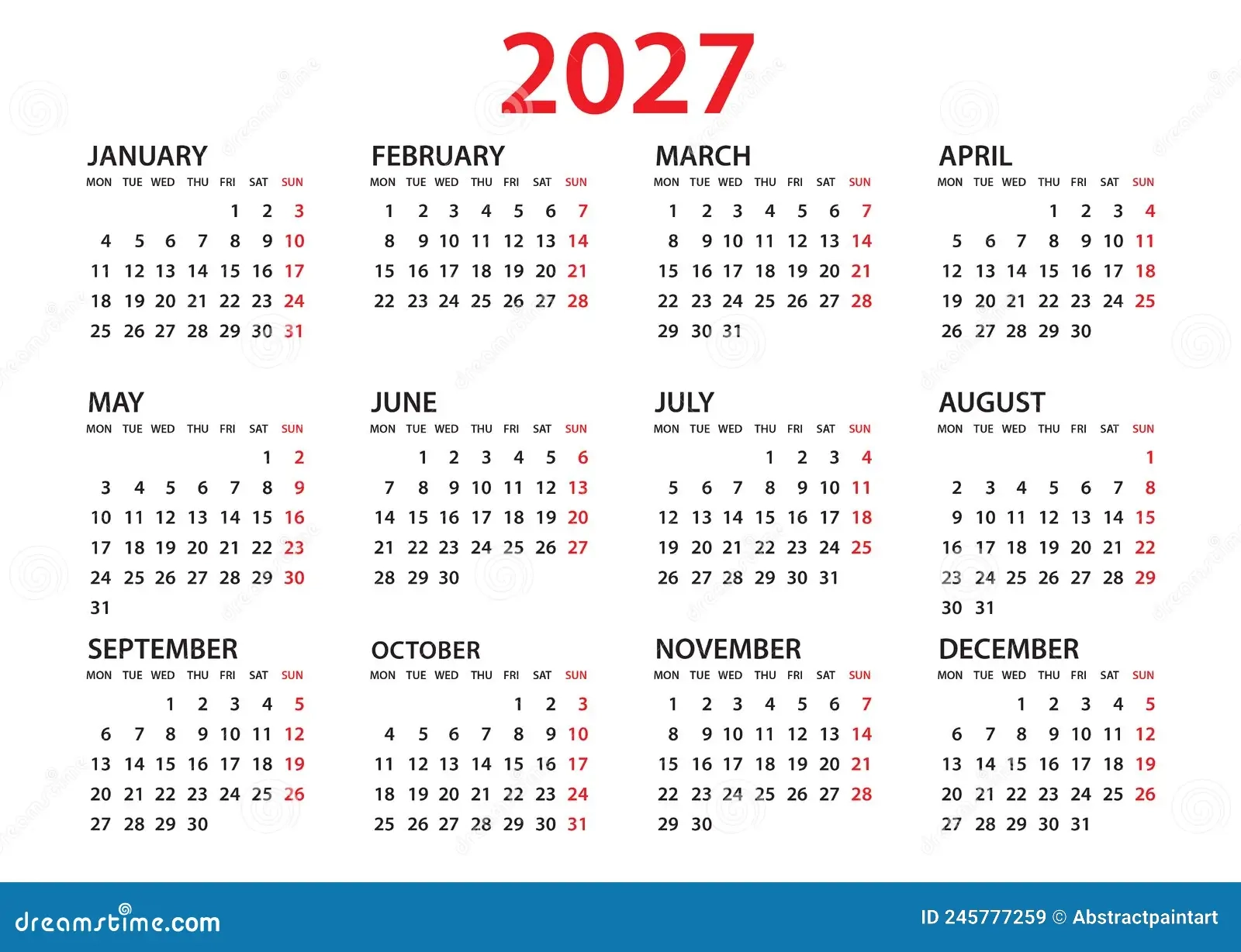 Calendar 2027 Template Planner 20267 Year Wall Calendar 2027 