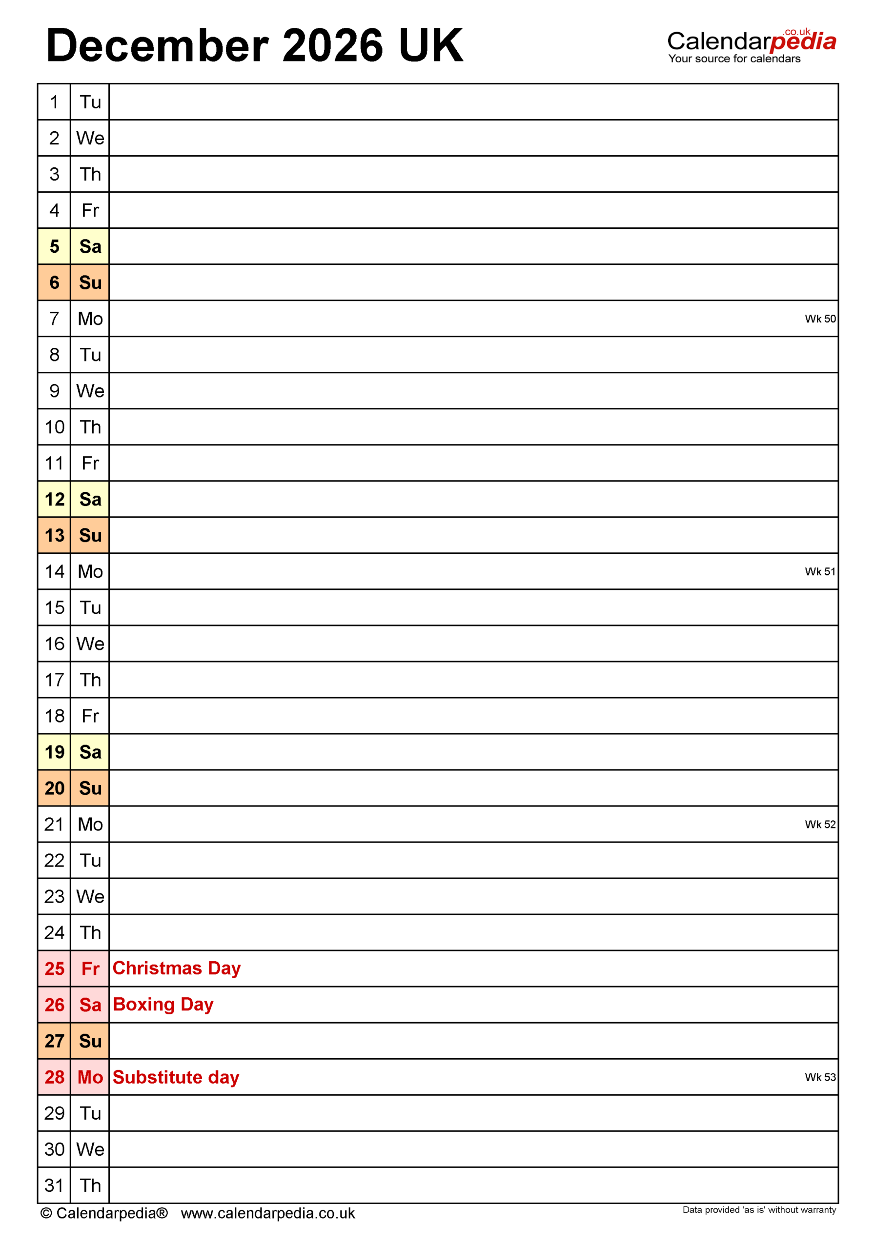Calendar December 2026 UK With PDF Excel And Word Templates