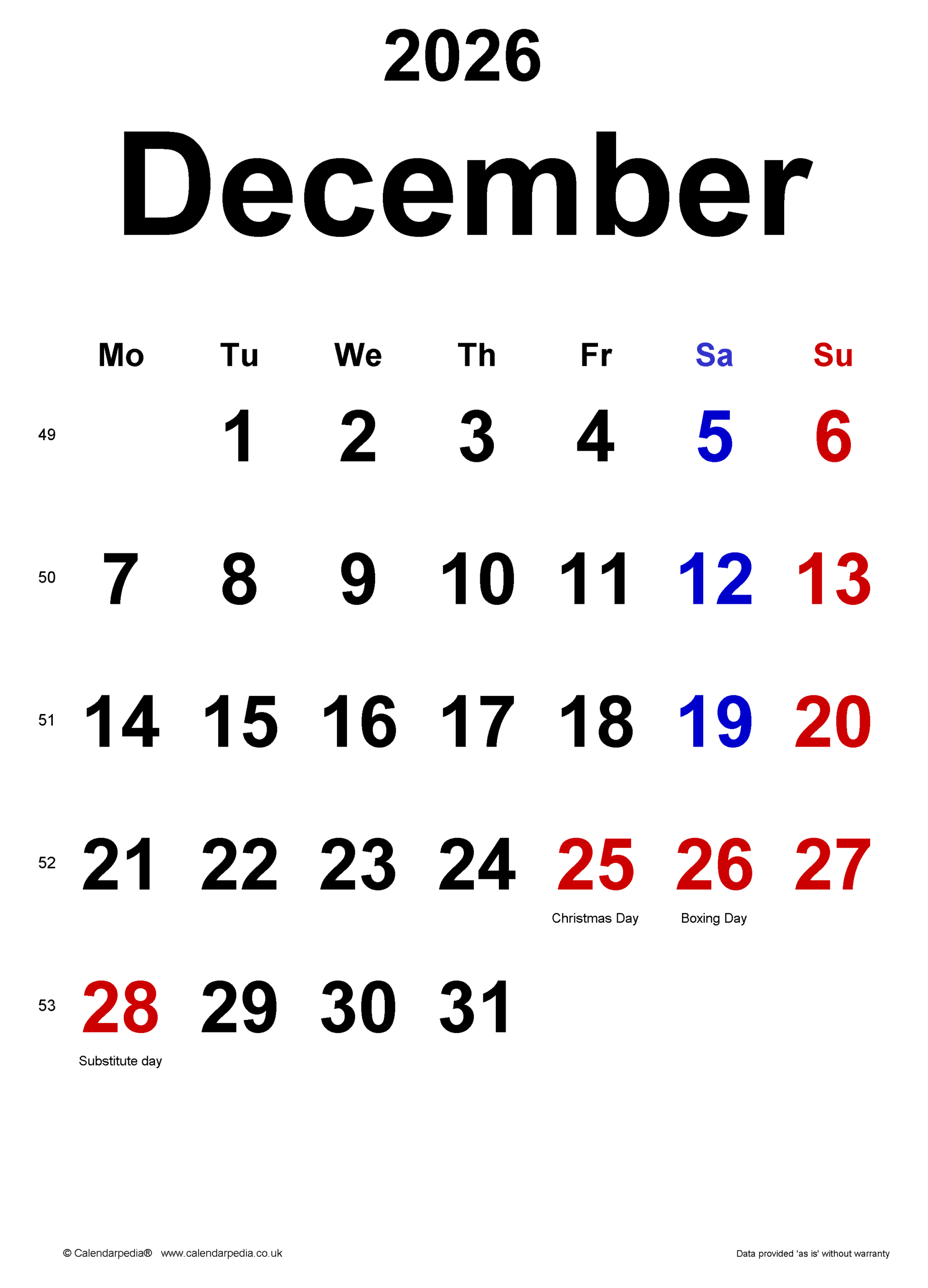 Calendar December 2026 UK With PDF Excel And Word Templates