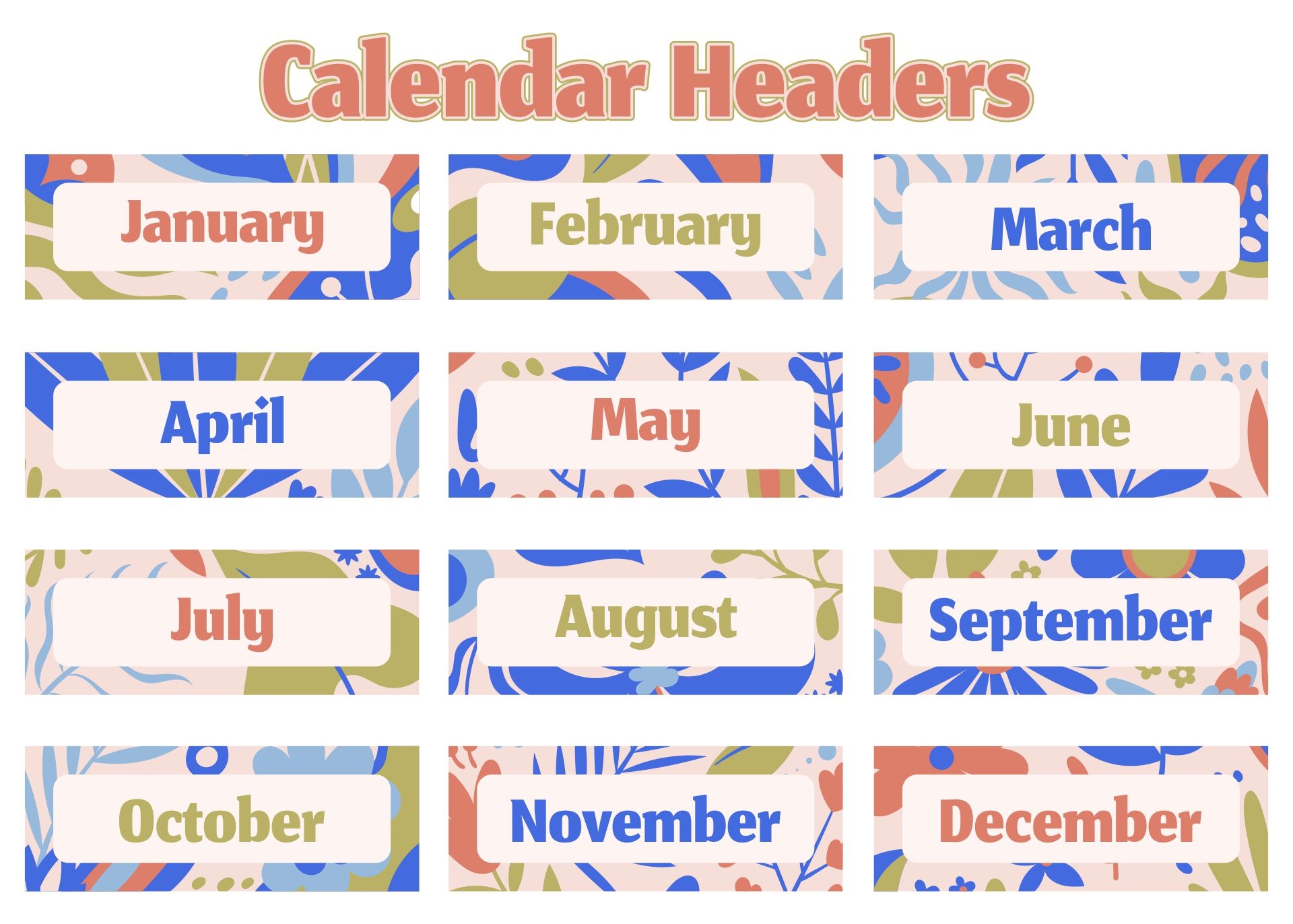 December Calendar Heading Printable