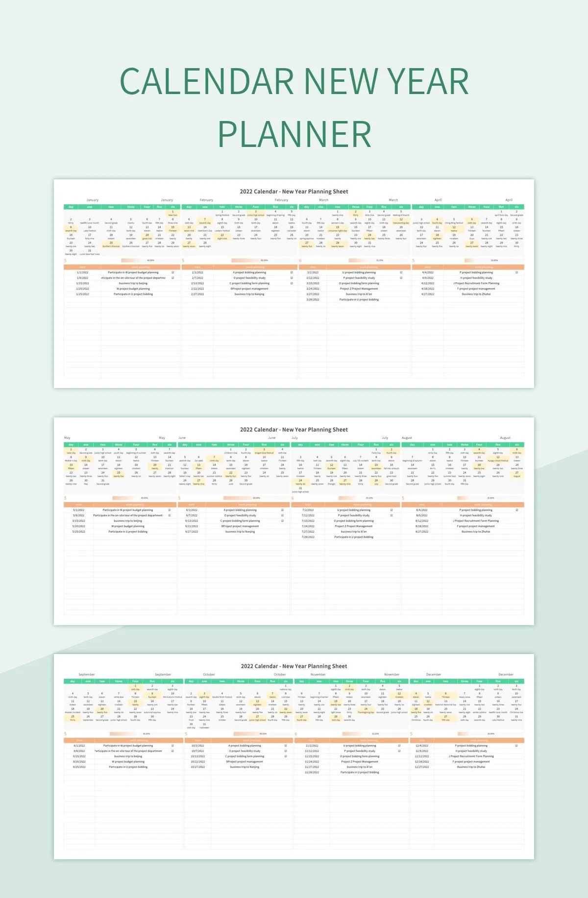 Calendar New Year Planner Excel Template And Google Sheets File 