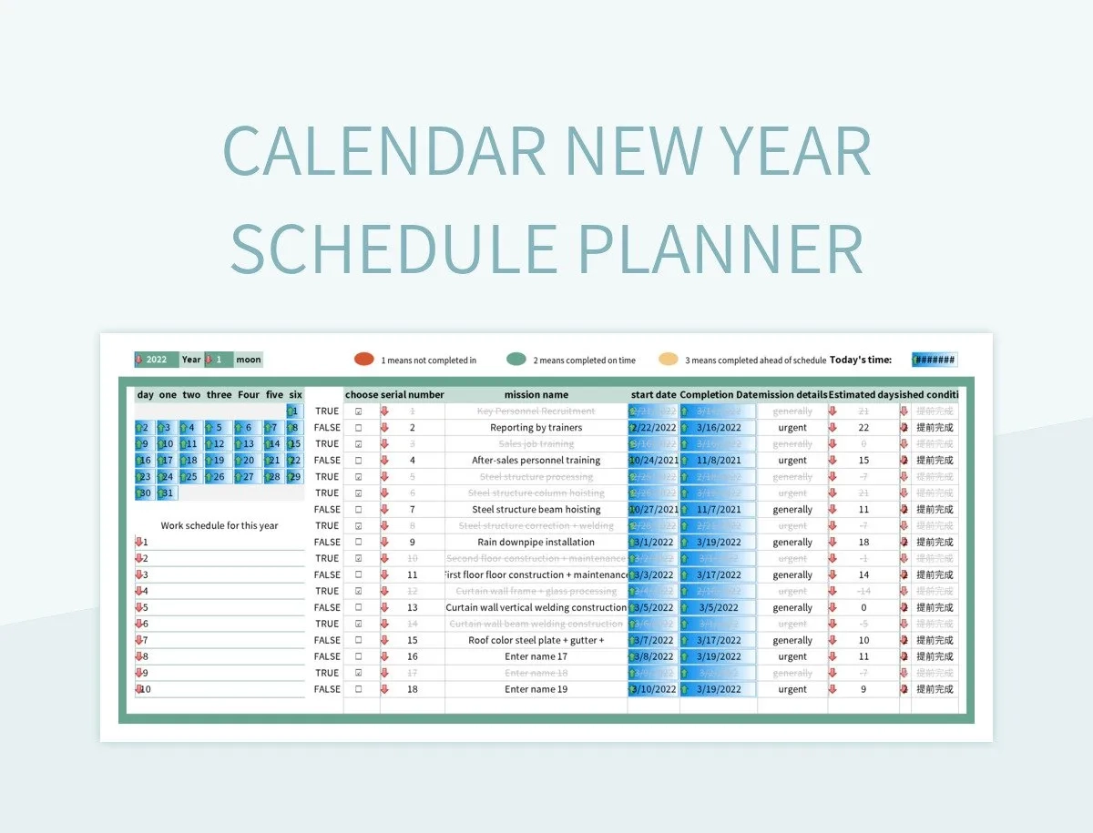 Calendar New Year Schedule Planner Excel Template And Google 