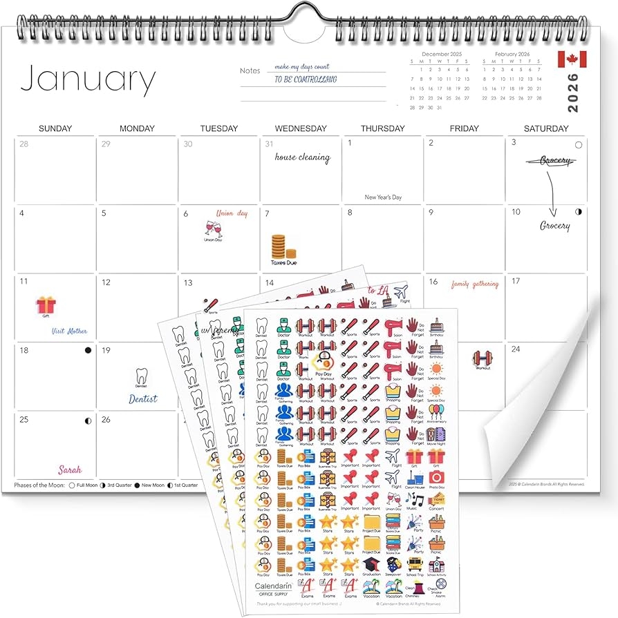 Calendarin Wall Calendar 2026 For Canada 12 Months Academic 