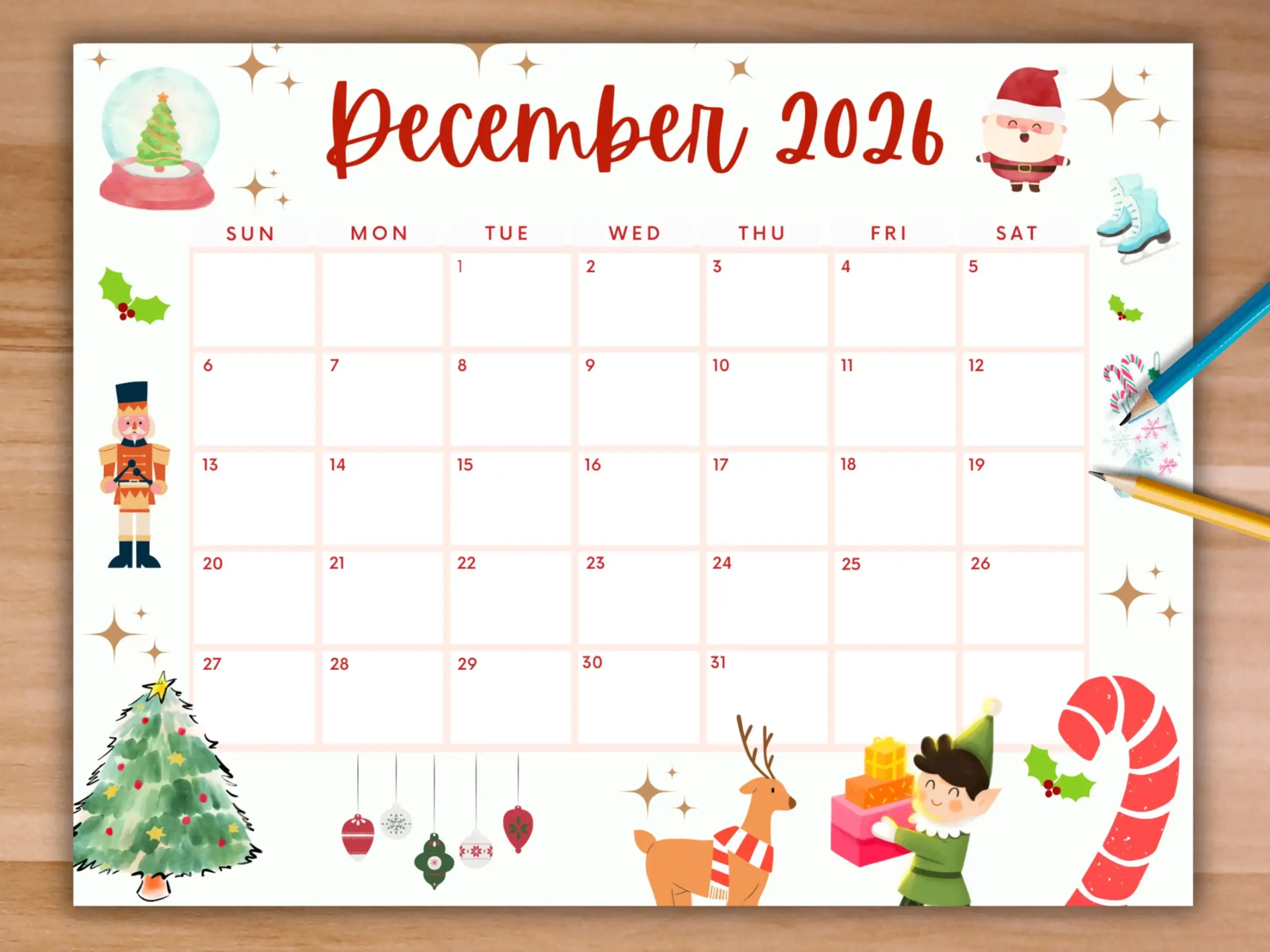 Calendrier Modifiable De D cembre 2026 Calendrier De No l 