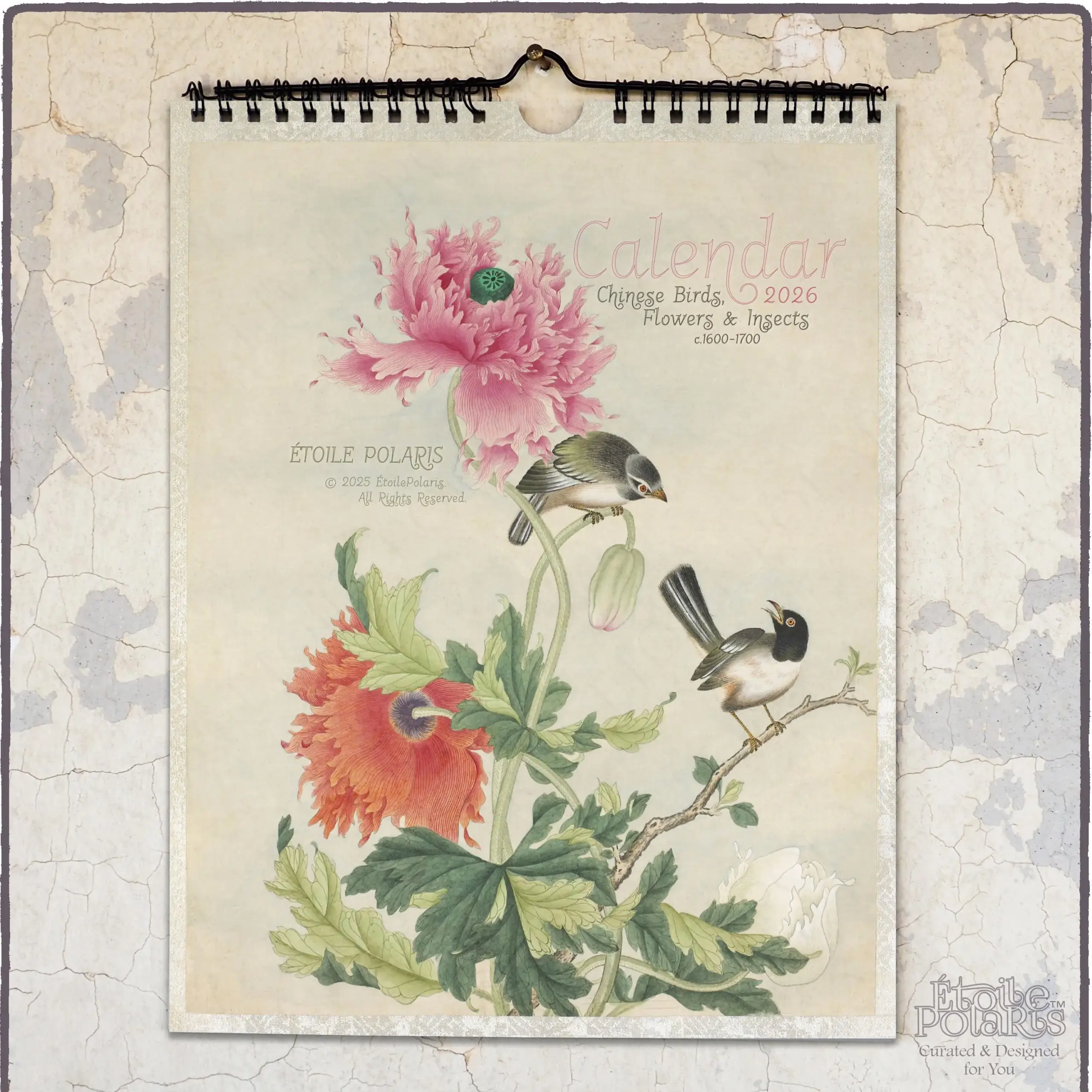 Chinese Art Calendar 2026 Monthly Wall Calendar Nature Drawings 