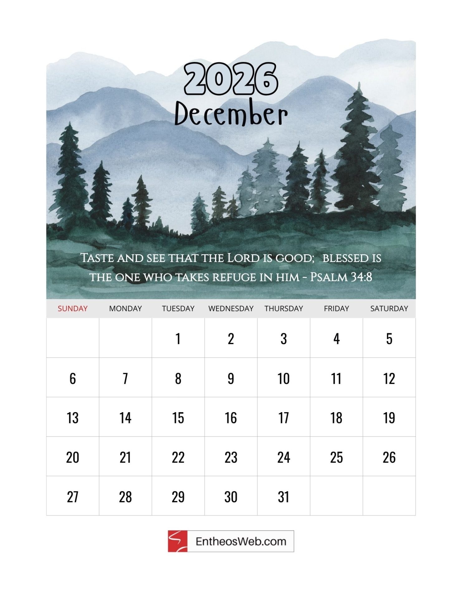 Christian 2026 Calendar With Bible Verses EntheosWeb