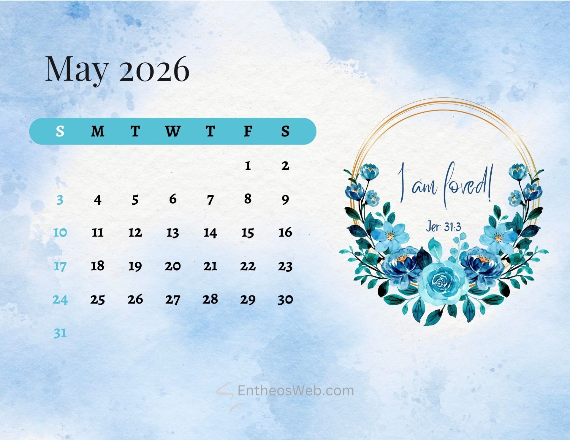 Christian Bible Floral 2026 Monthly Calendar Printable EntheosWeb