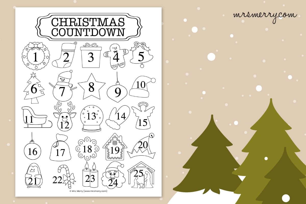 Christmas Countdown Printable Coloring Christmas Calendar Mrs 