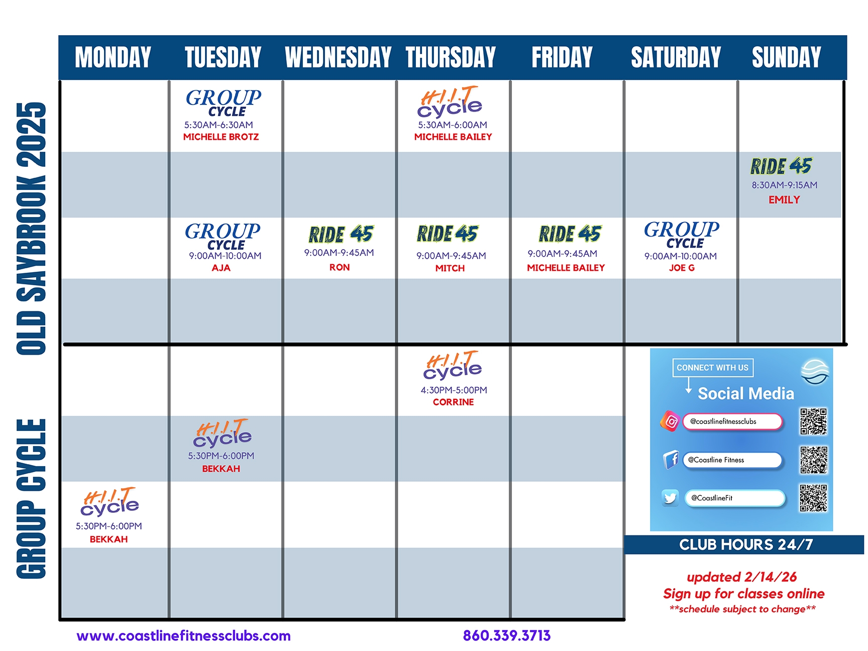Class Schedule Health Club Coastline Fitness Shoreline CT