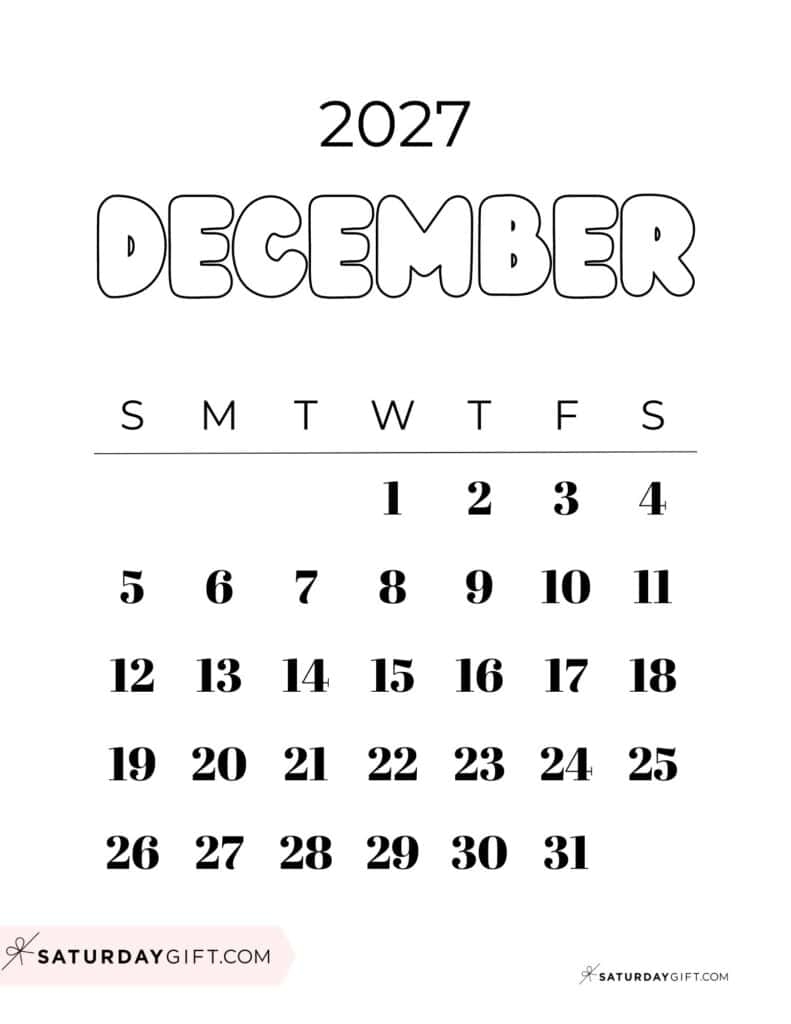 December 26 2027 Calendar Printable