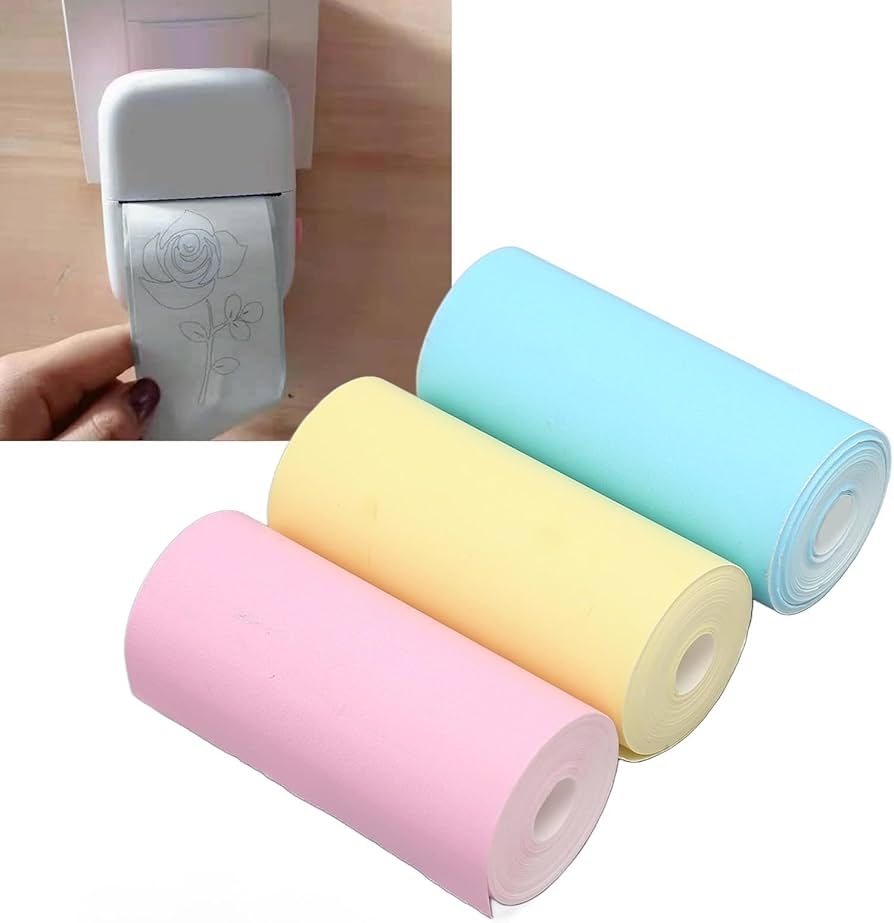 Colorful Mini Printing Paper Roll 12 Volumes Colour Printing Paper Error Printer Self Adhesive Printable Sticker Mini Thermal Printer Sticker 