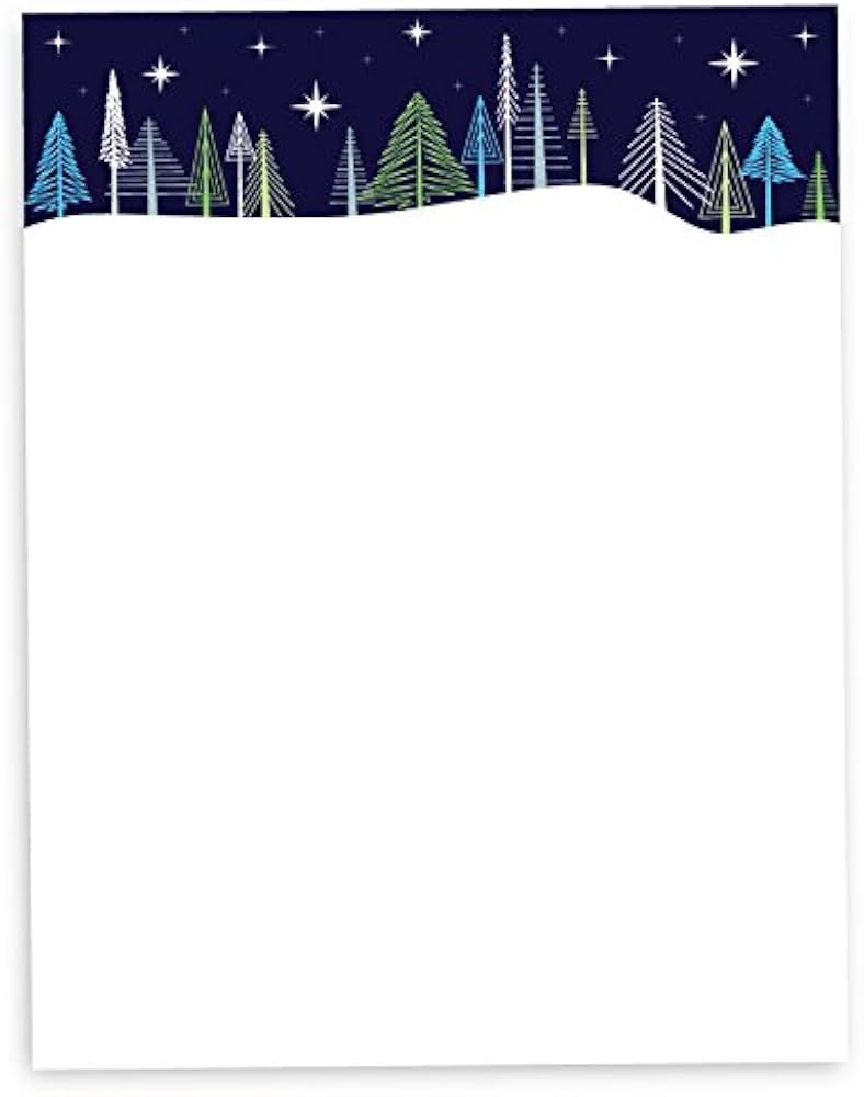 Colorful Trees Christmas Writing Paper 60 Sheets Premium 