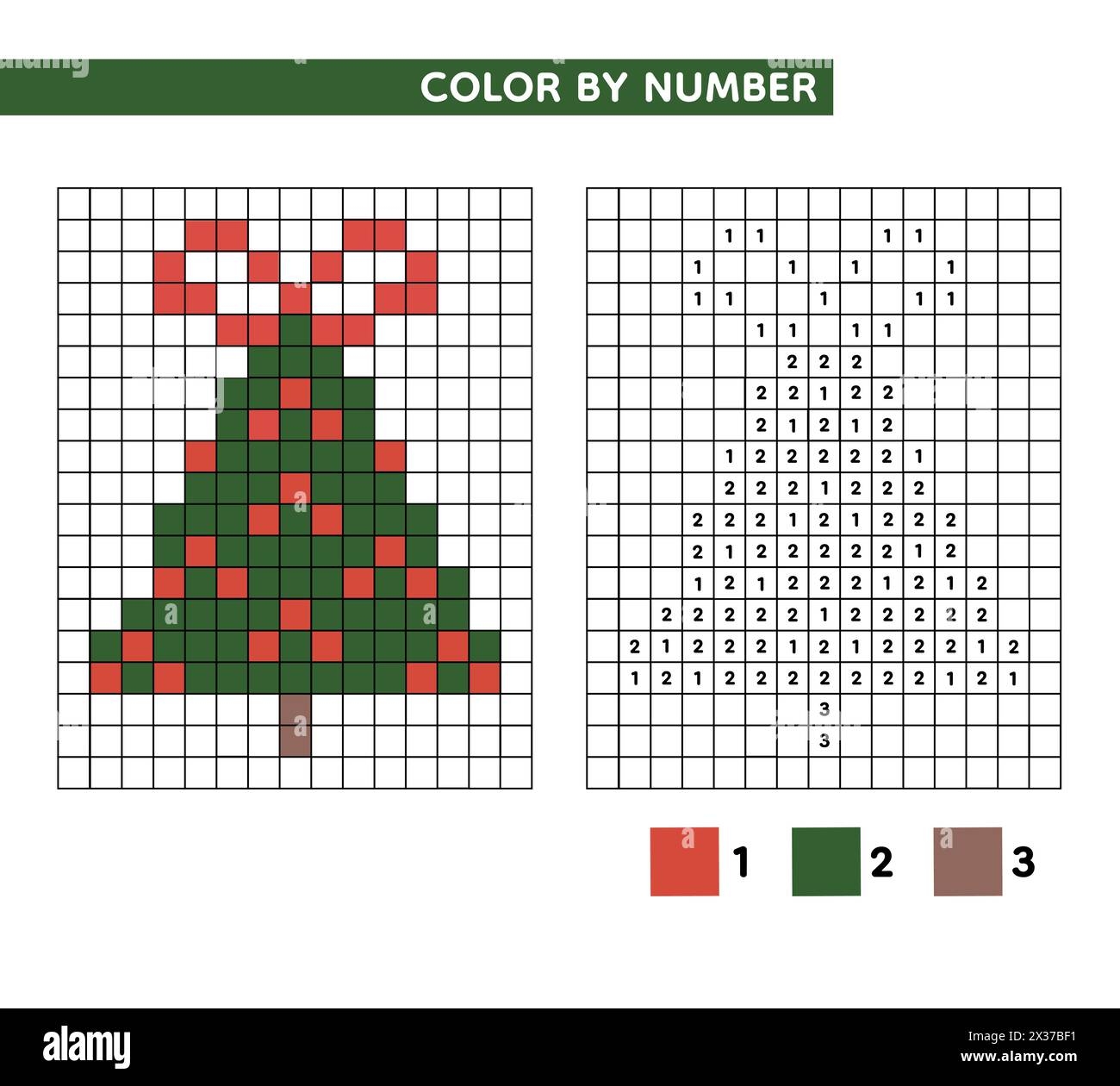 Coloring Book Christmas Tree With Bow Color By Number 