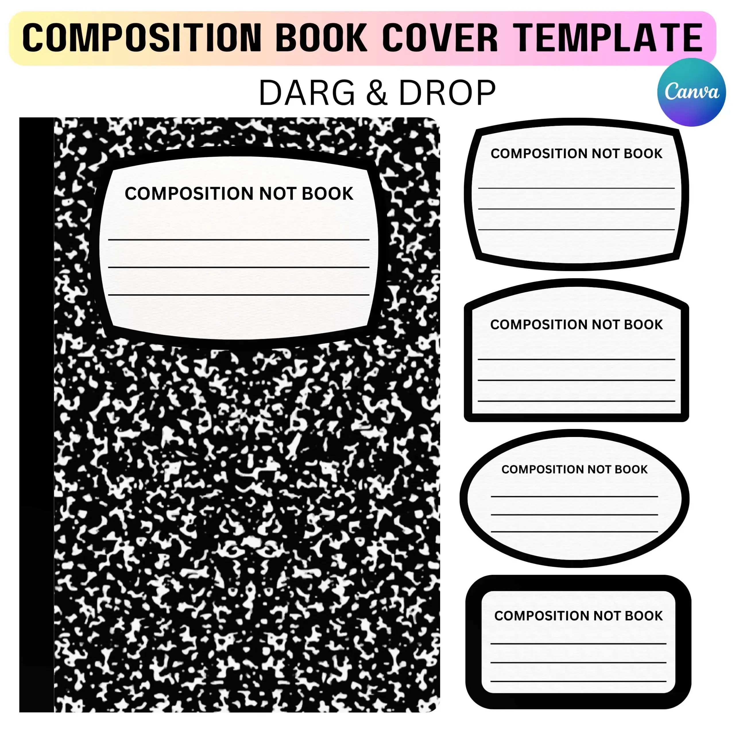 Composition Book Template Fully Editable Canva Frame Notebook 