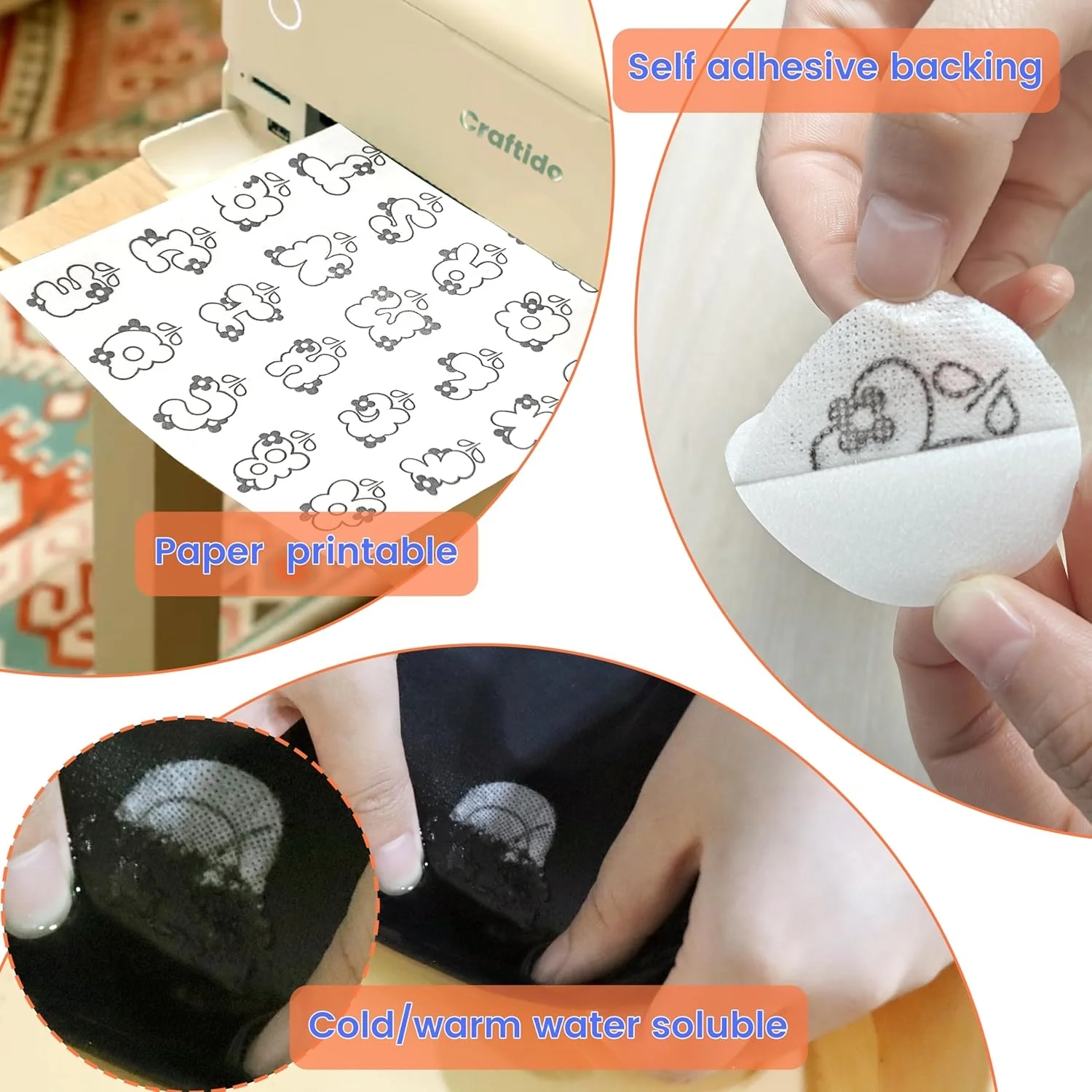 Craftido A4 29 7x21cm Sticky Water Soluble Embroidery Stabilizer 
