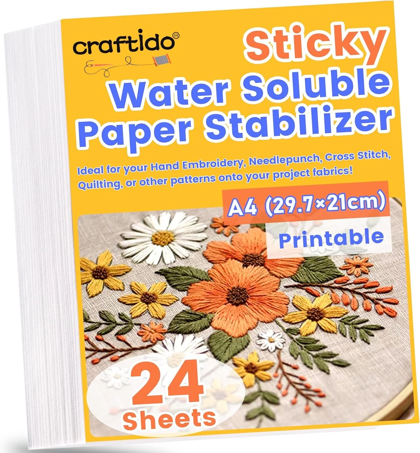 Craftido A4 29 7x21cm Sticky Water Soluble Embroidery Stabilizer 