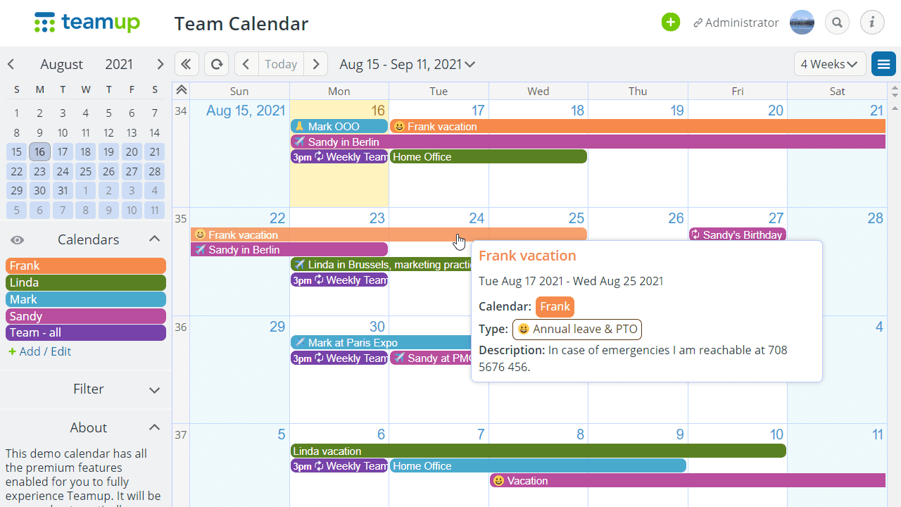 Customizable Shared Calendar For Business