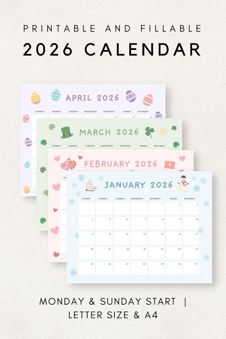 Cute 2026 Calendar Printable Monthly Calendar 2026 2026 Planner 