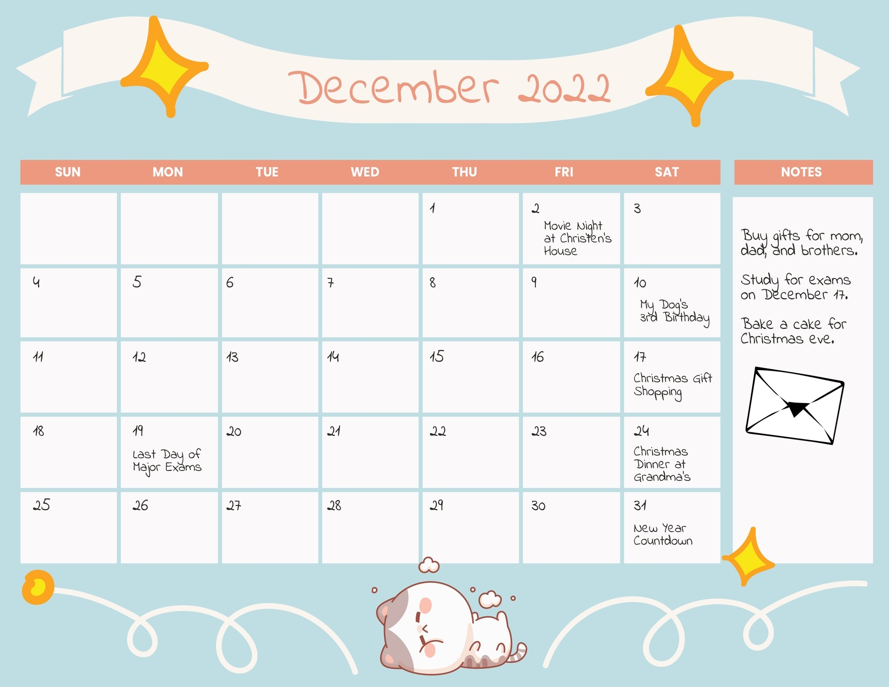 Cute December Calendar Printable