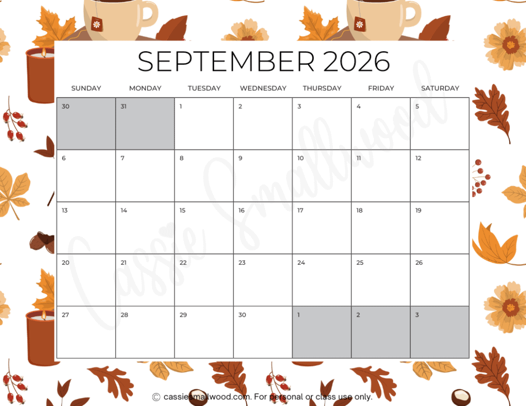 September 2026 Blank Calendar Free