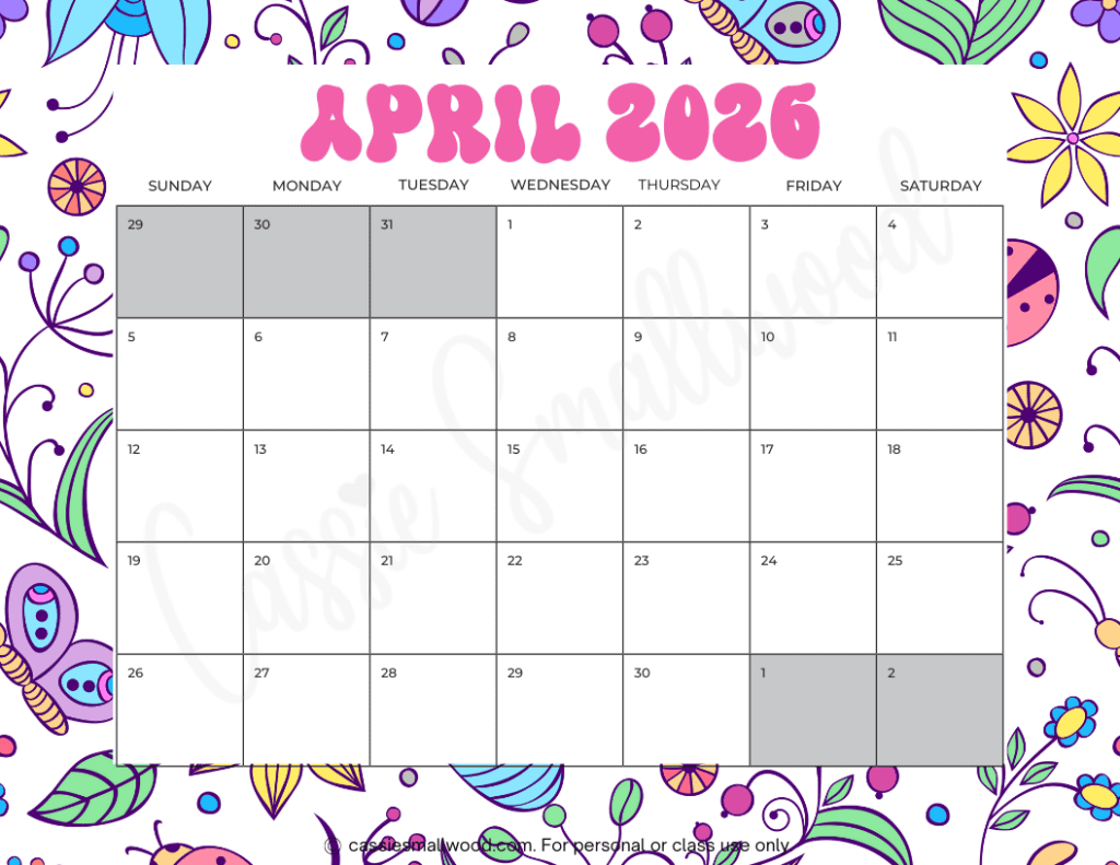 Free 2026 Monthly Calendar Printable