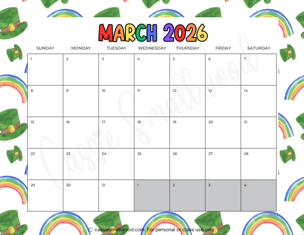 Cute Free Printable 2026 Monthly Calendar Blank amp With Holidays 