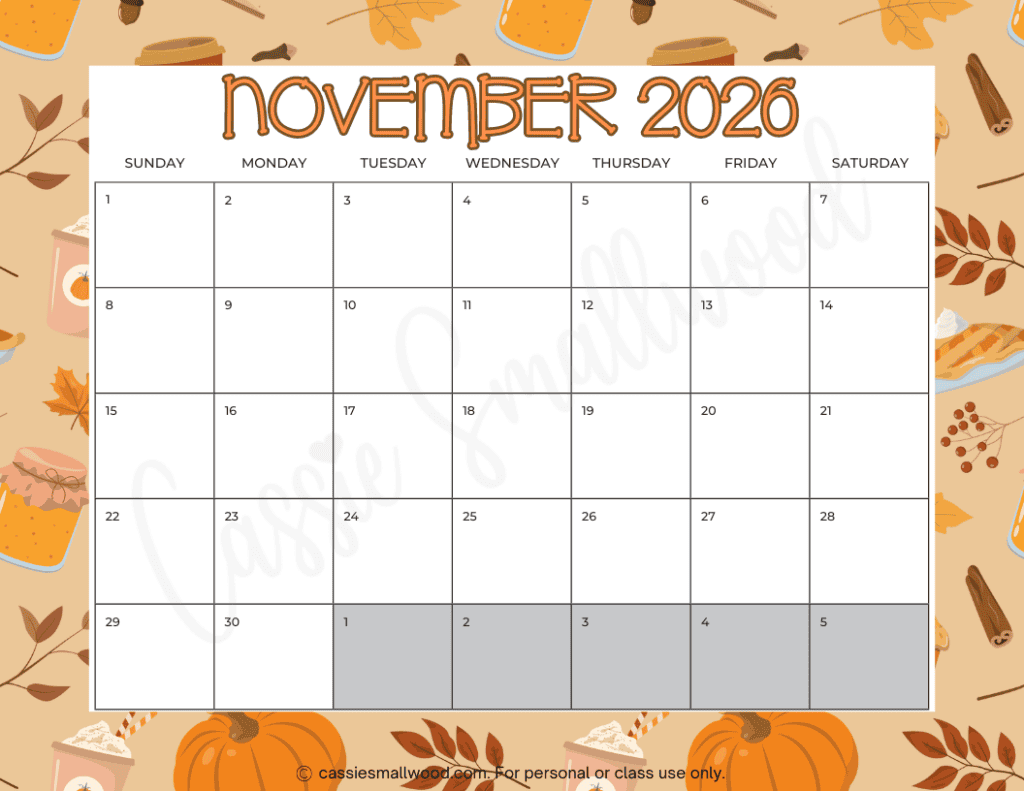 November 2026 Blank Calendar Printable Free