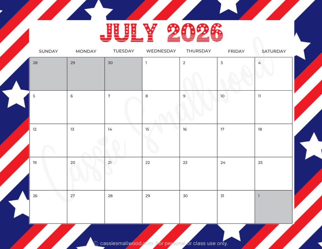 Cute Free Printable 2026 Monthly Calendar Blank amp With Holidays 