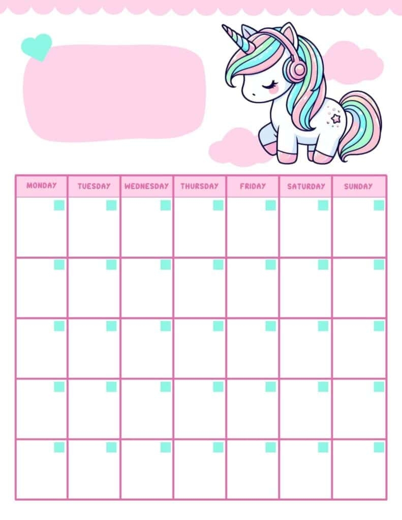 Blank Monthly Calendar Printable Cute