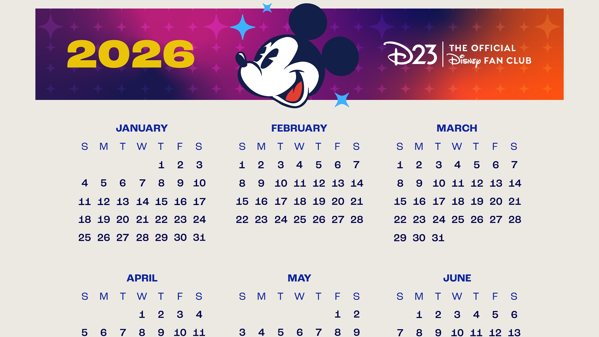 D23 2026 Calendar Printable D23
