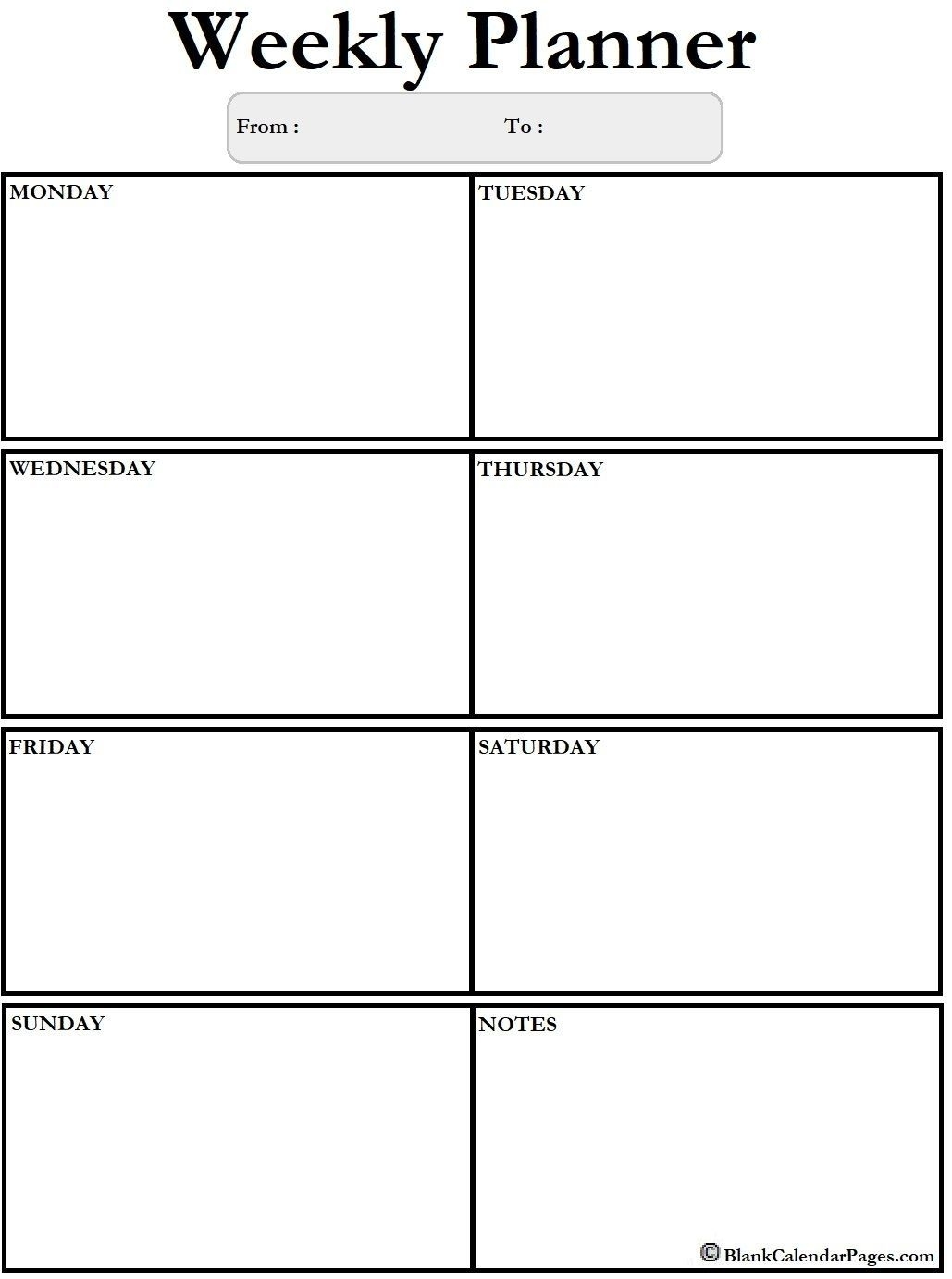 Printable One Week Calendar Blank
